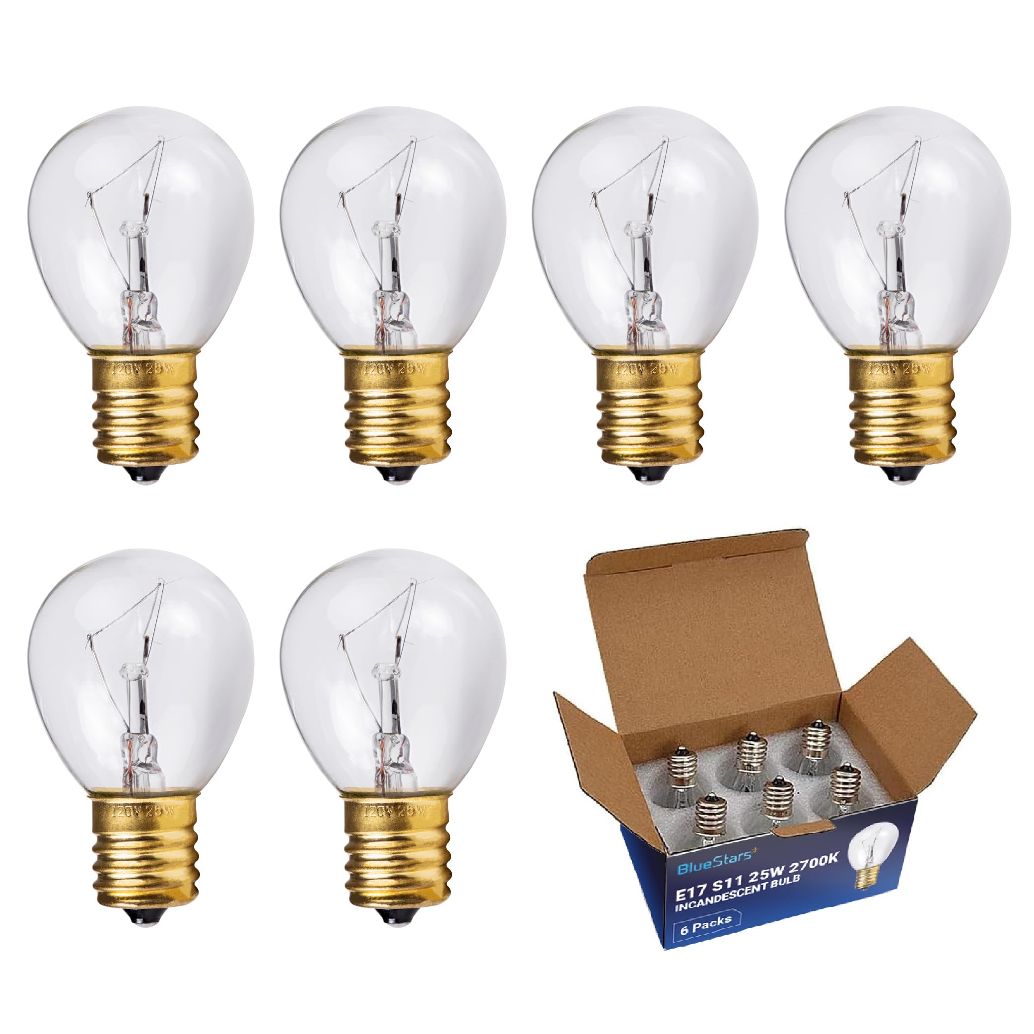 BlueStars 25W Lava Lamp Bulbs, S11 E17 Intermediate Base, Warm White, Clear Glass, Compatible with 14.5-Inch/20-Ounce Lava Lamps