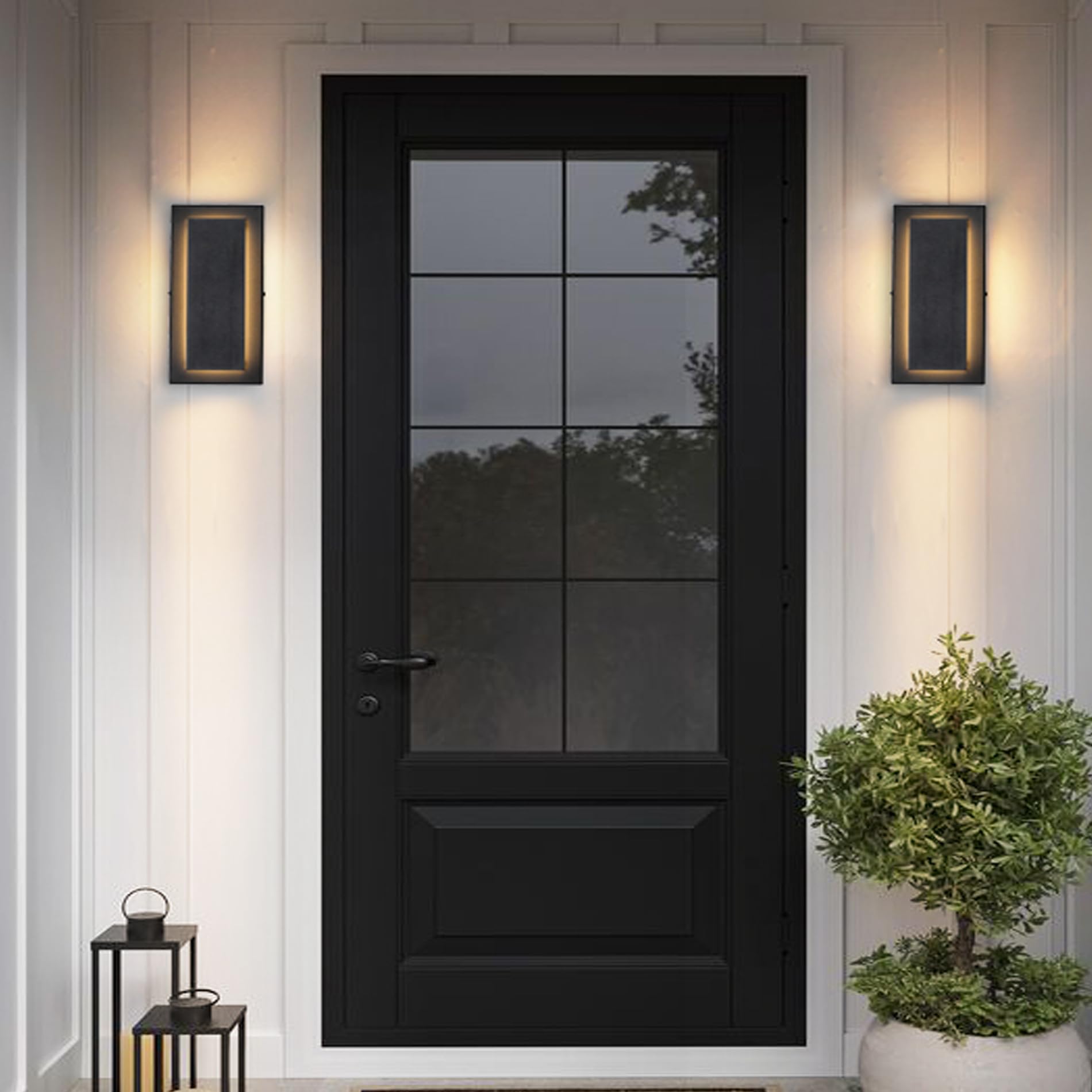 Zsmaiku 11.8’’ Modern Exterior Lighting Fixtures,2 Pcs Led Outdoor Wall Lights,Waterproof Exterior Sconce Light For Porch,Front Door,Patio,3000K Warm White 9W Square Outdoor House Lights Wall Mount