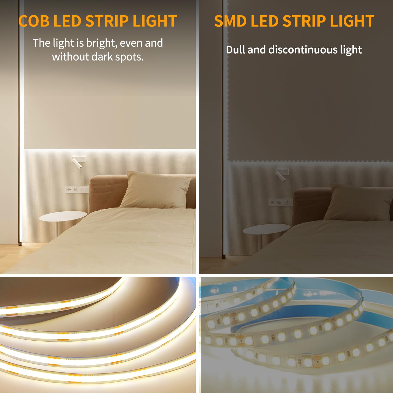 Yeewhale COB LED Strip Lights, 100ft, Dimmable Warm White, DC 24V, Flexible, Remote & App Control, Model Yeewhale-100cobNB06