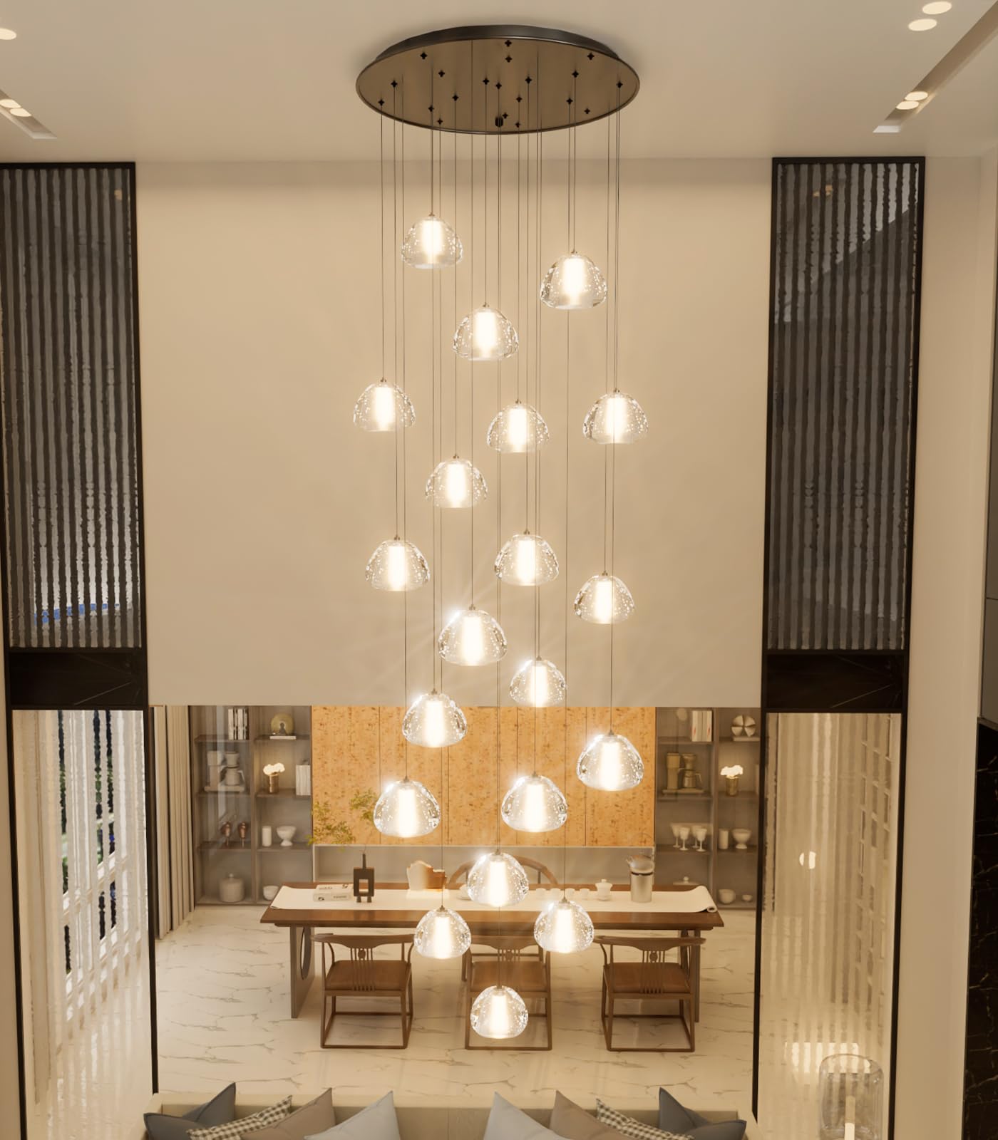 dolria Modern Crystal Chandelier LED Ceiling Light, 20-Lights Round, Black, Model PC0010-20B for Staircase, Living Room, Hallway