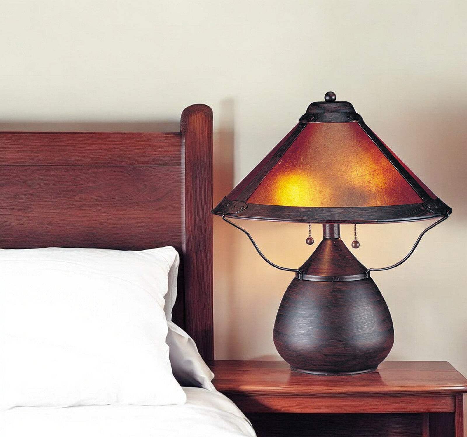 Homeroots Two Light Table Lamp - 17 In. Rust Metal With Amber Empire Shade, Model 524679