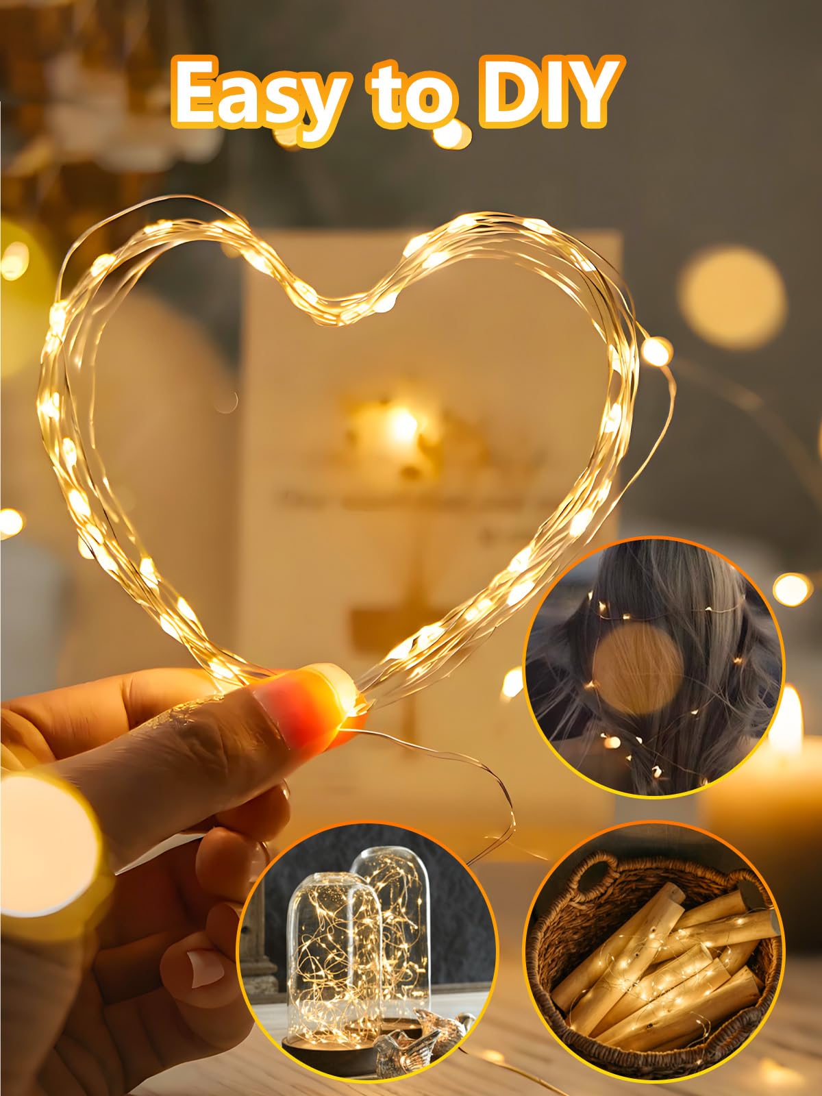 Albelt 4-Pack 33FT 100 LED Fairy Lights, Warm White, Battery Operated, Waterproof, Remote & Timer, 8 Modes, Model Sliver100