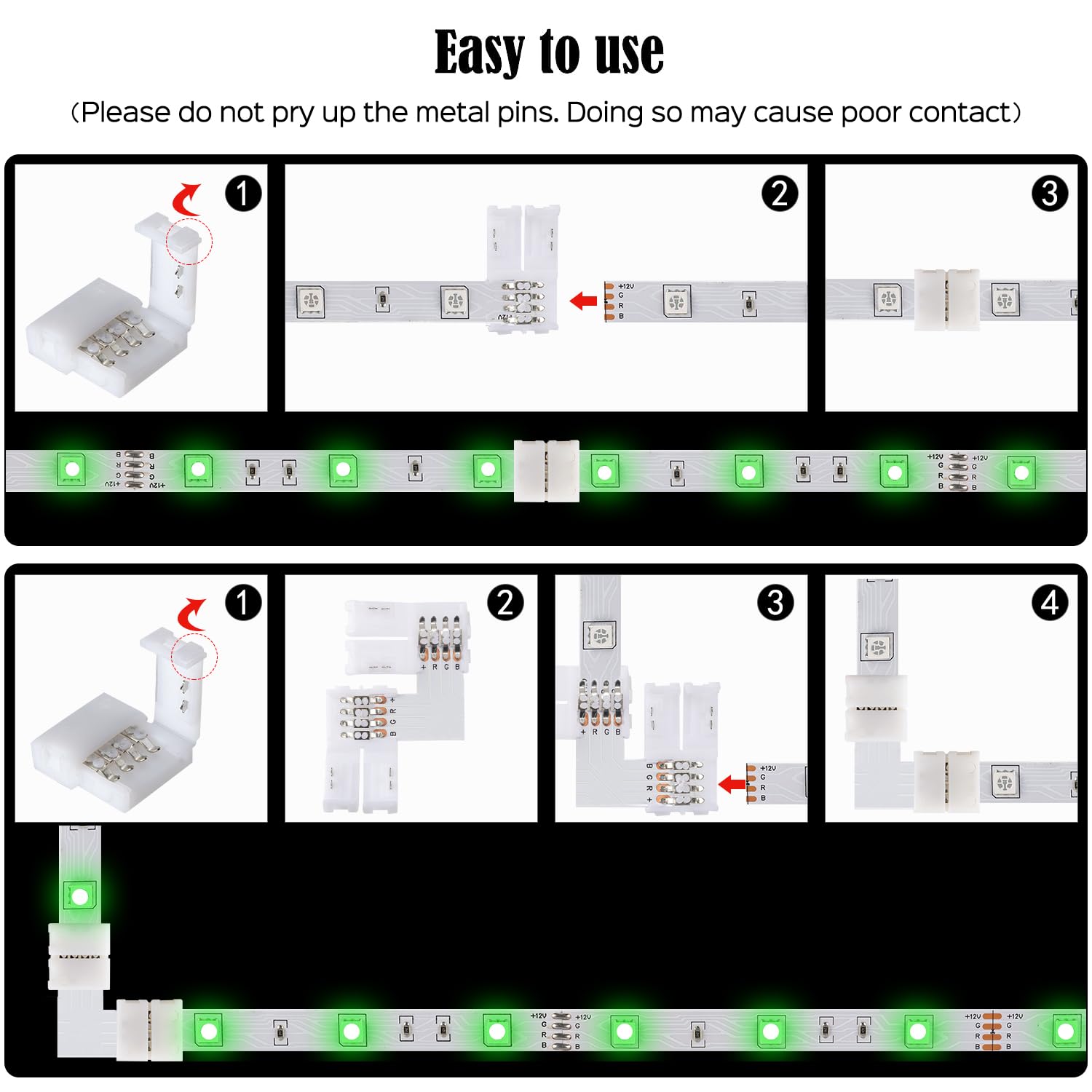 Jackyled L Shape 8Mm 4-Pin Led Strip Connectors 10-Pack Total 32Pcs, Unwired Solderless Led Light Connectors For 8Mm Wide 4-Pin
