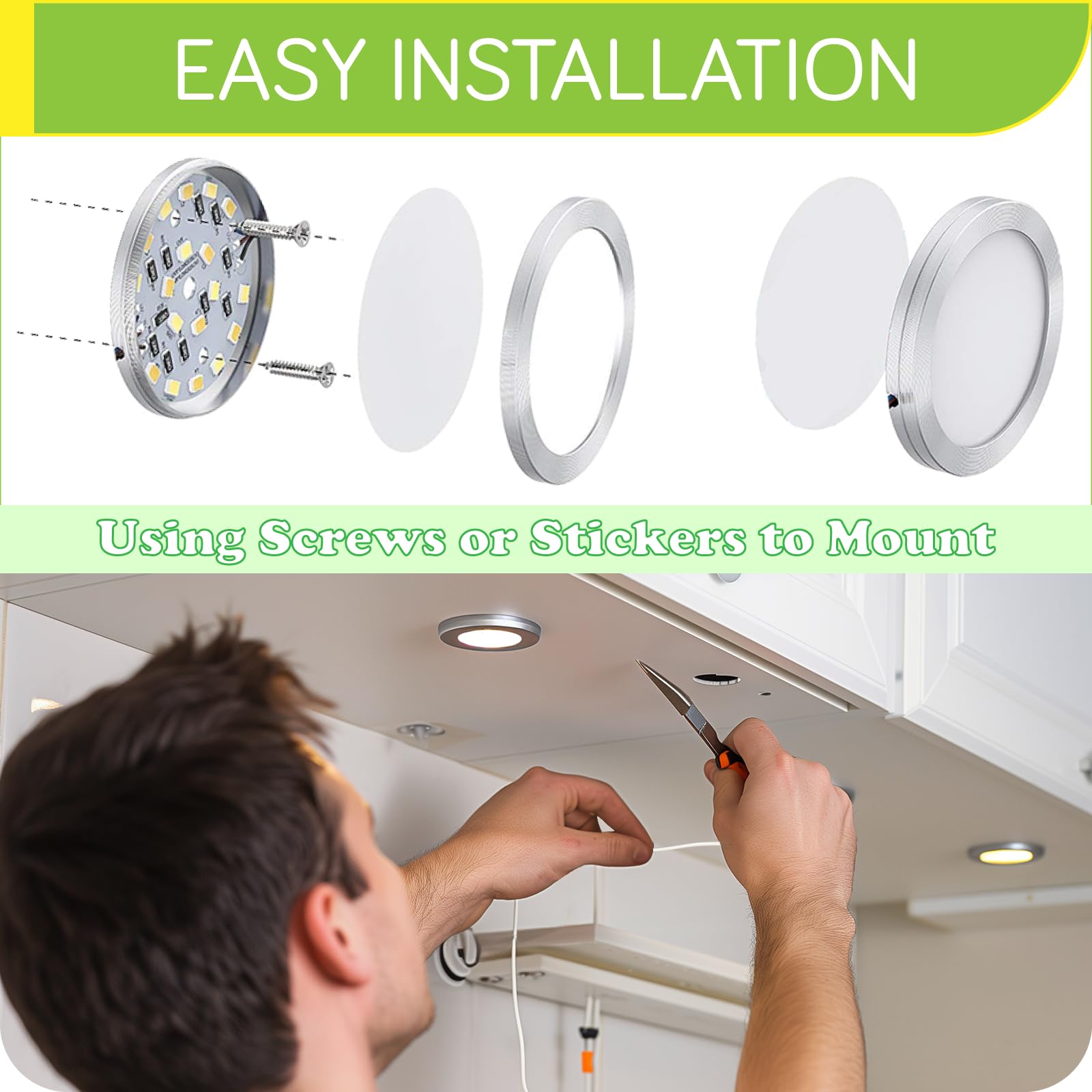 Meigour Under Cabinet Led Puck Lighting, Book Case Display Accent Lighting, Octopus Connection, 110Vac Wall Plug & Hard Wire, In