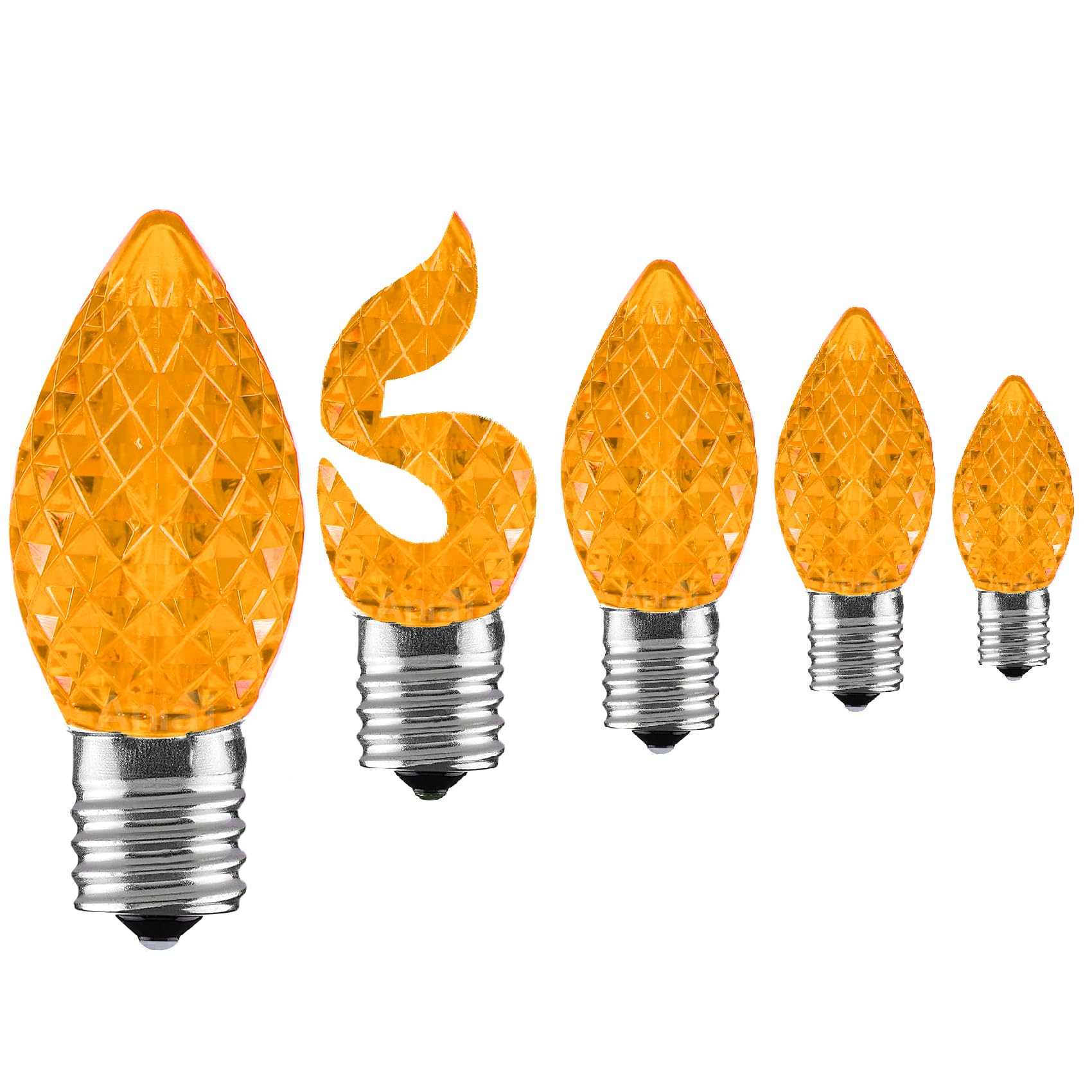 Aniai 5PCS C7 Led Christmas Light Bulbs - C7 Led Bulbs with E12 Base Sockets Replacement Bulbs for Outdoor String Lights - Commercial Grade Orange