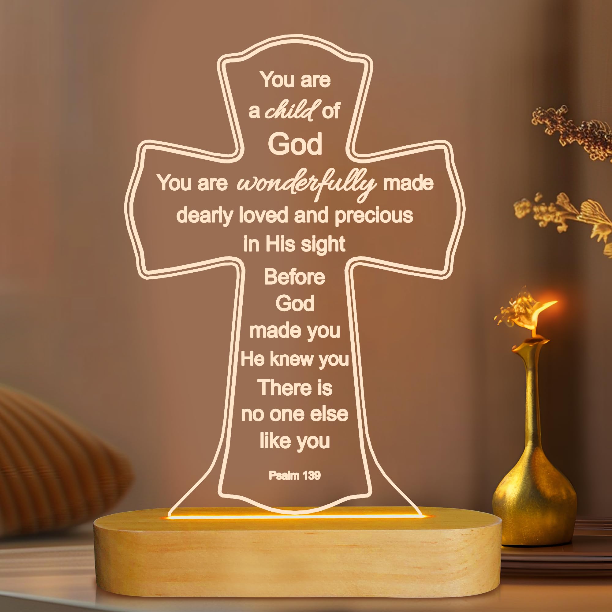 OkiyiD Baptism Gift for Girl Boy  Christening Gifts  Cross 3D Night Light LED Illusion Lamp Soft Warm Lamp for Kids Bedroom Decoration  You are a Child of God