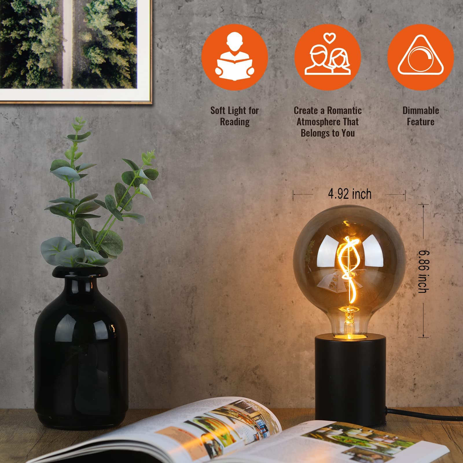 Omed G125 Smoke Grey Large Oversized Led Edison Bulbs 2 Pack, E26 2200K Warm White Dimmable Extra Big Round Vintage Light Bulbs,