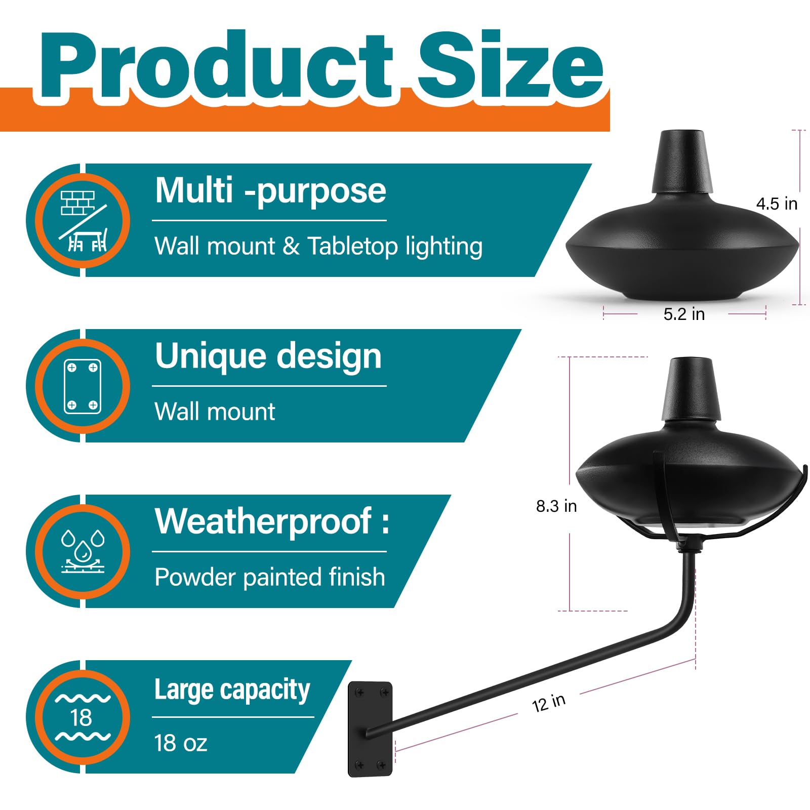 Fan-Torches 6 Pack Citronella Torches - Refillable Metal Outdoor Garden Lights For Yard & Patio