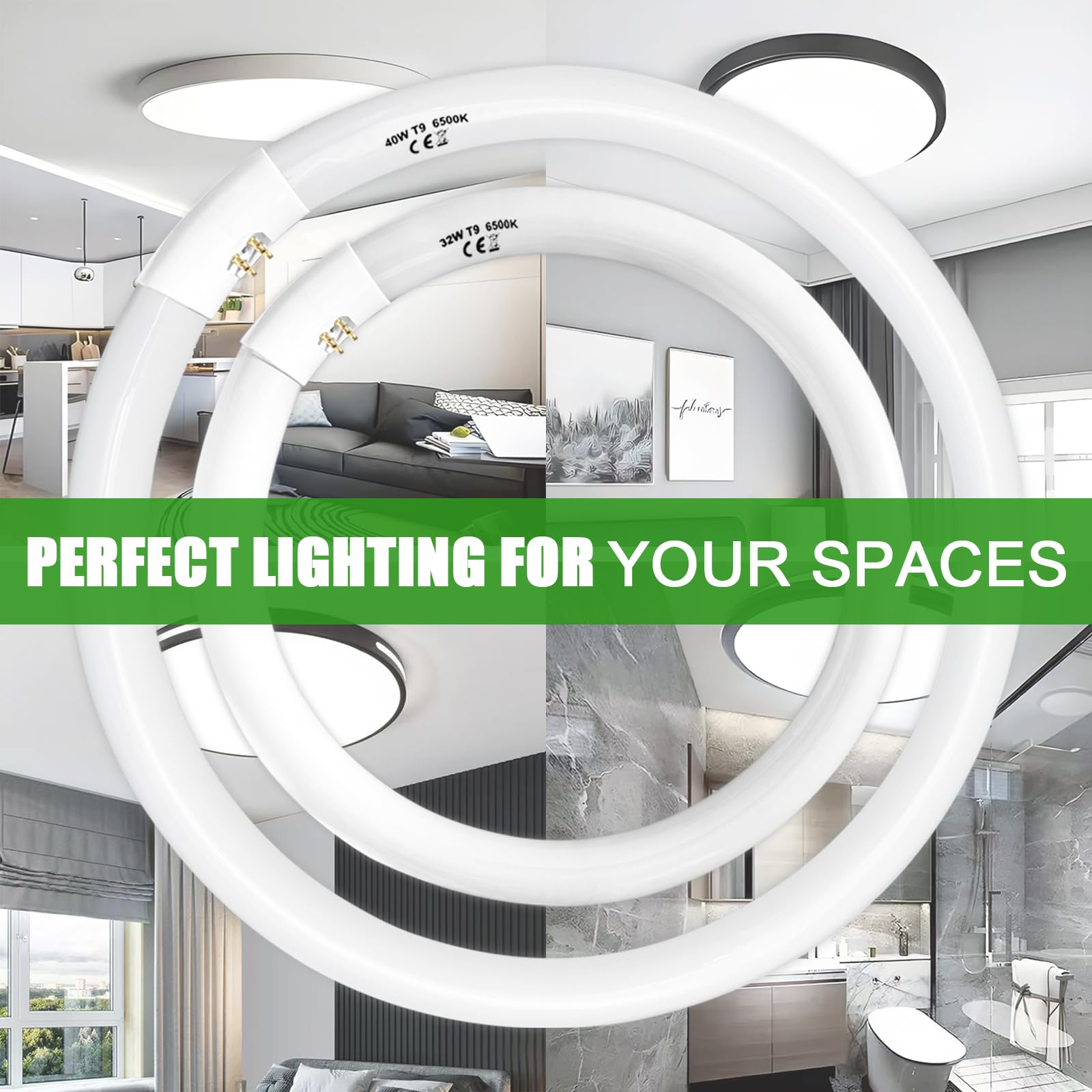 Konideke Fc16T9/Dl 40 Watt And Fc12T9/Dl 32W Set Daylight 6500K, 16 Inch T9 40W Circline Light Bulbs, 12 Inch 32W Circular Fluor