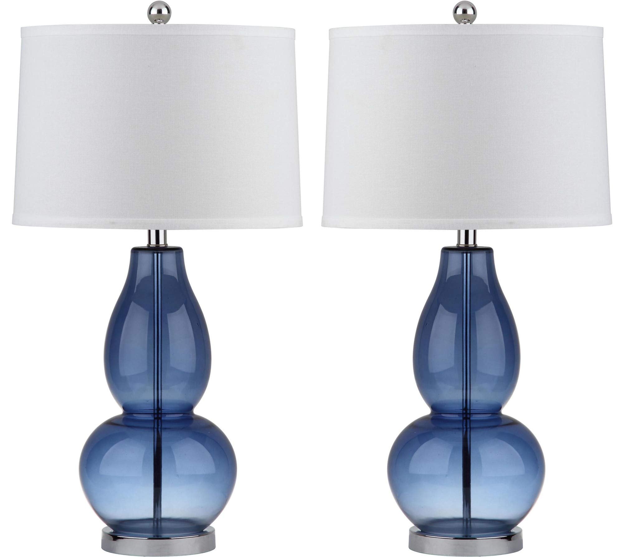 Safavieh Blue Glass Double Gourd Table Lamp Set of 2, 29 Inch, Model LIT4155C-SET2, LED Bulbs Included