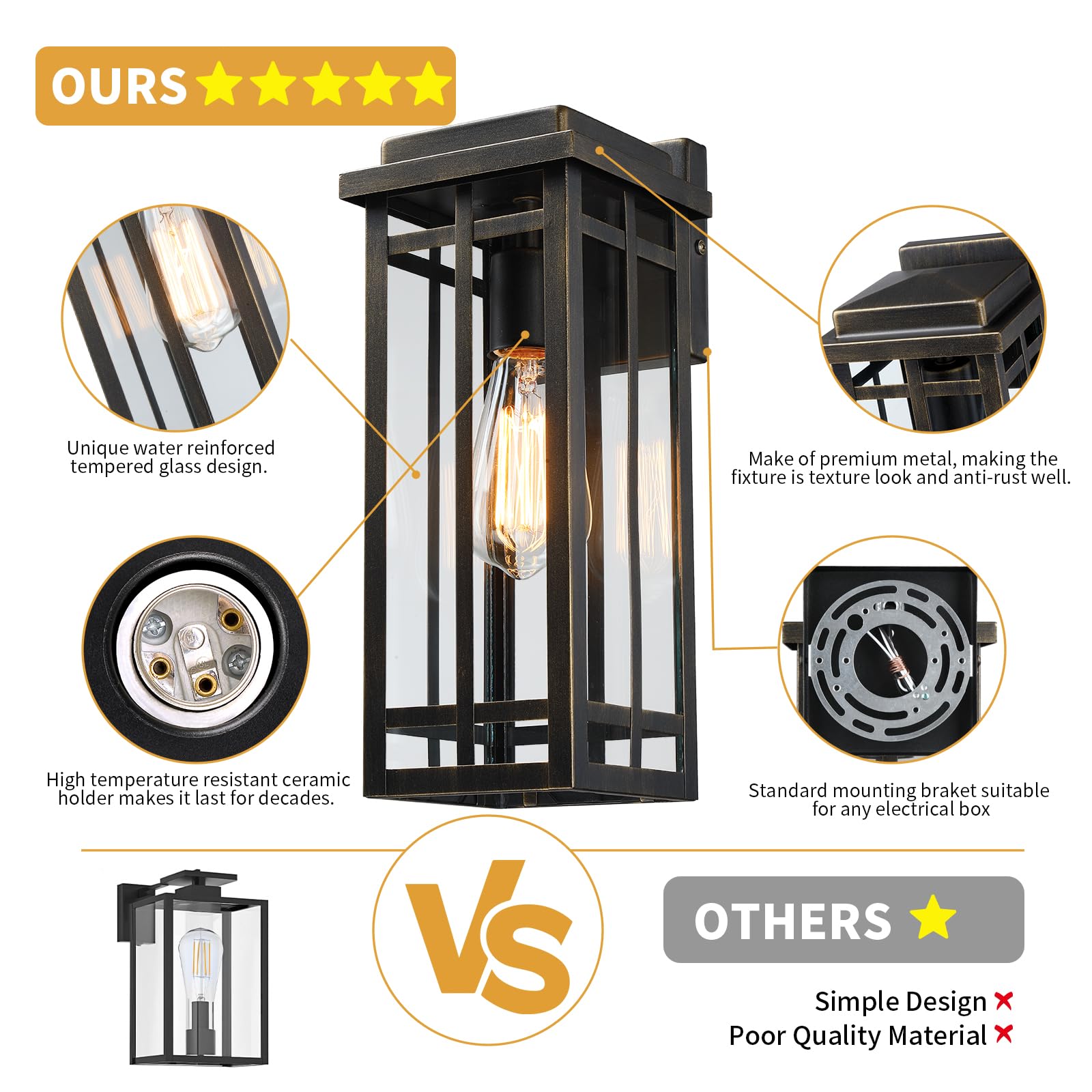 13.8'' Outdoor Wall Light Fixtures 2 Packs, Porch Lights Outdoor Lighting For House, Exterior Lighting Fixtures Wall Lantern, Wa