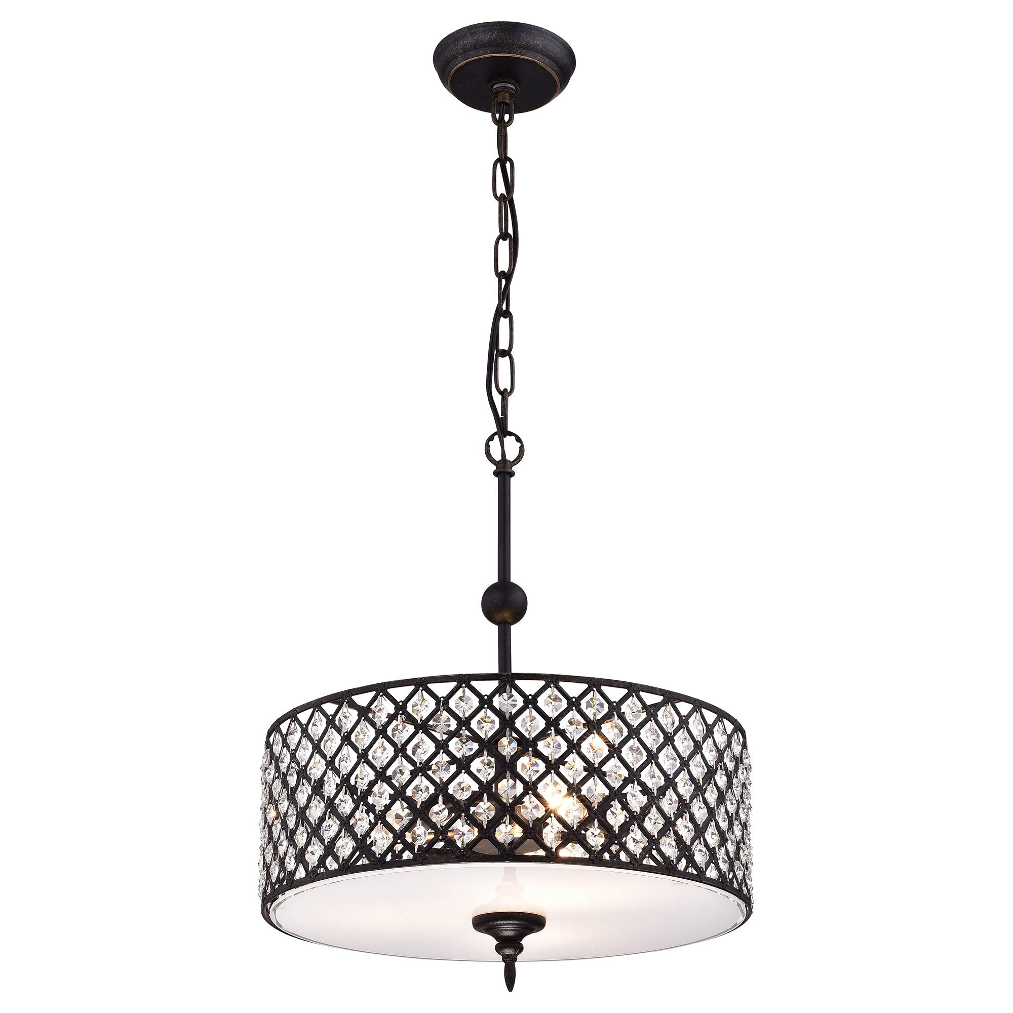 Warehouse Of Tiffany Imp52E/3Ac Mahav Antique Copper 3-Light Crystals Chandelier, 15.75&quot; L X 15.75&quot; W X 56.69&quot; H