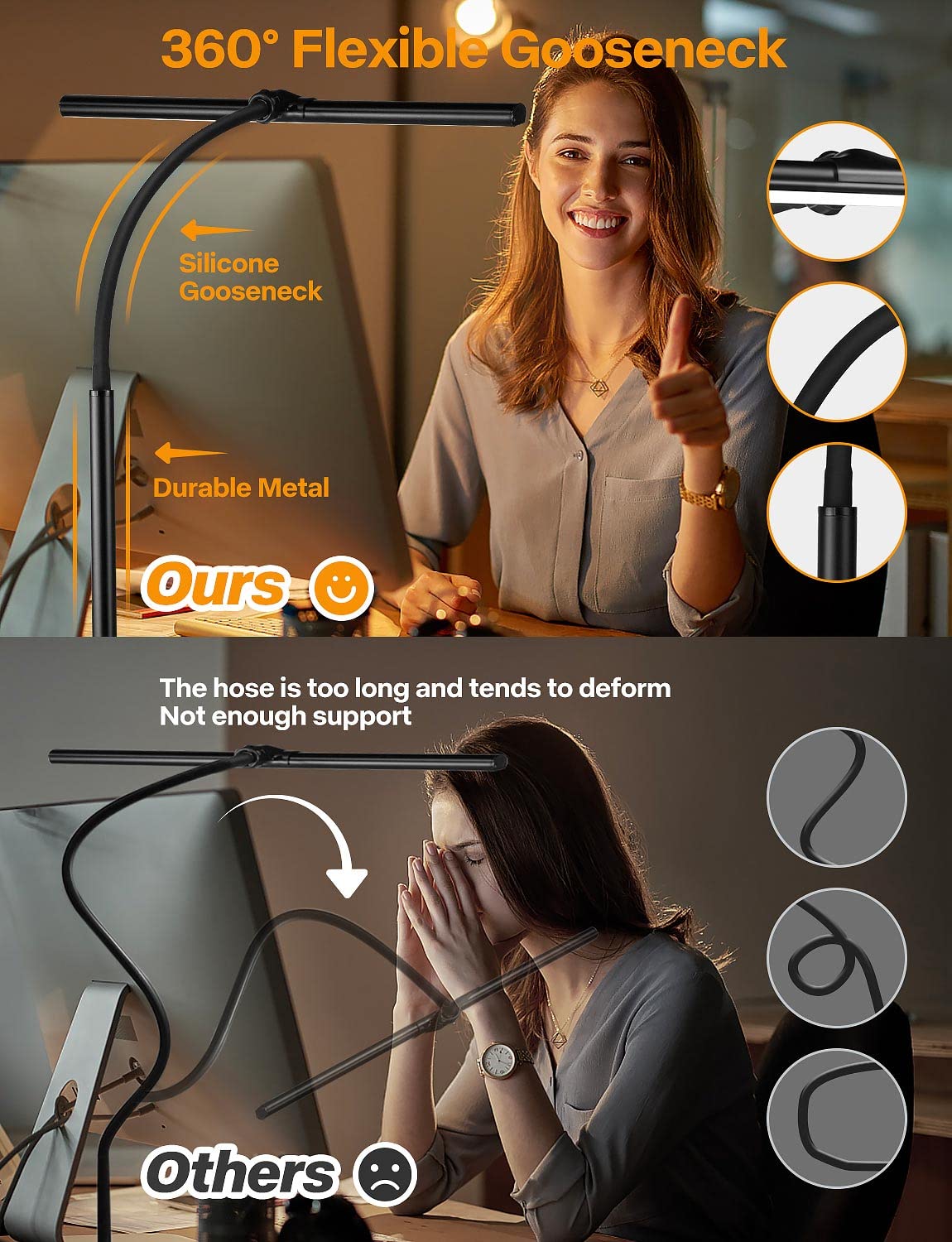 Acnctop Desk Lamp For Office Home - Eye-Caring Architect Task Lamp 25 Lighting Modes Adjustable Led Desk Lamp Flexible Gooseneck