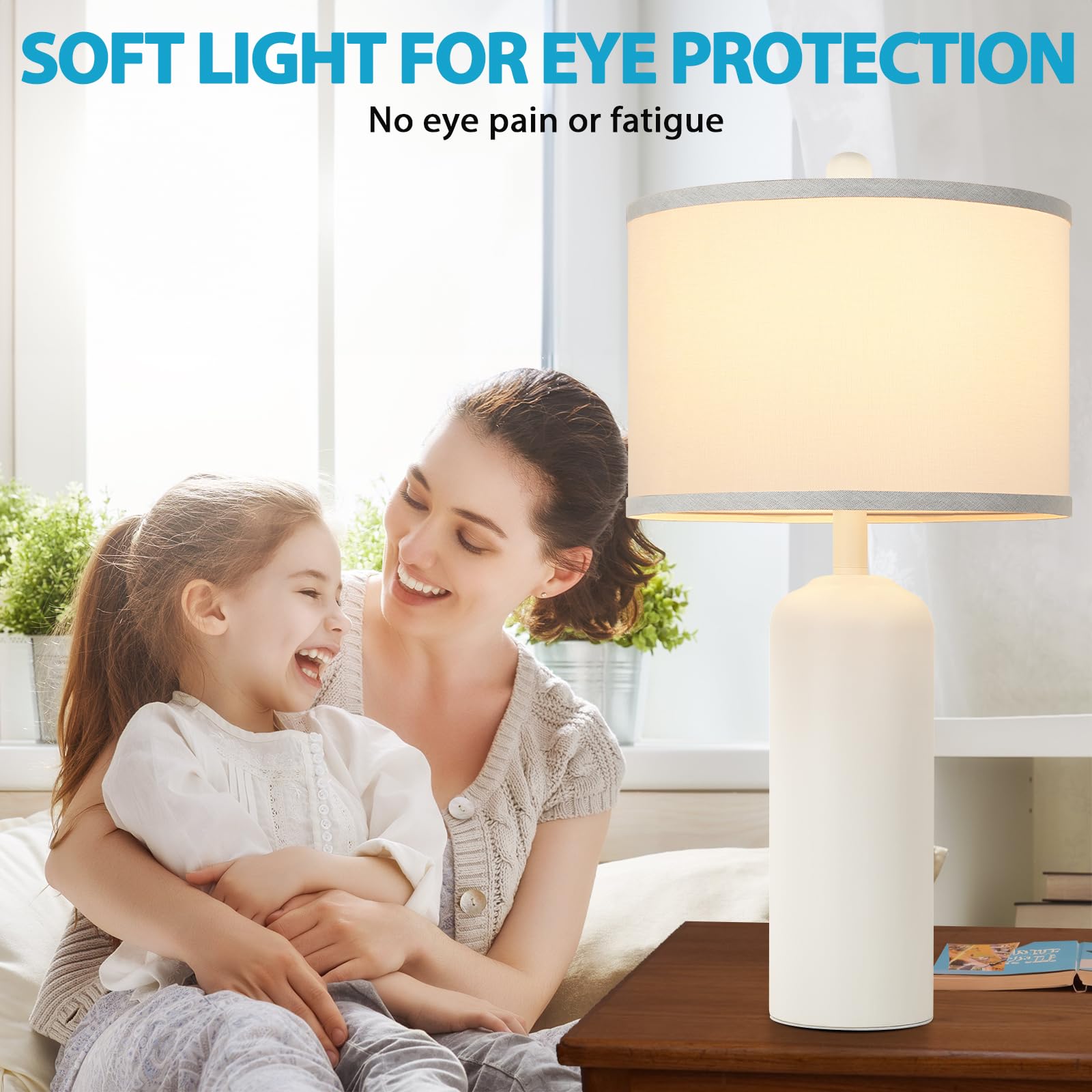 Gobright 24.8&quot; Ceramic Table Lamps Set Of 2, Modern White Bedside Nightstand Lighting