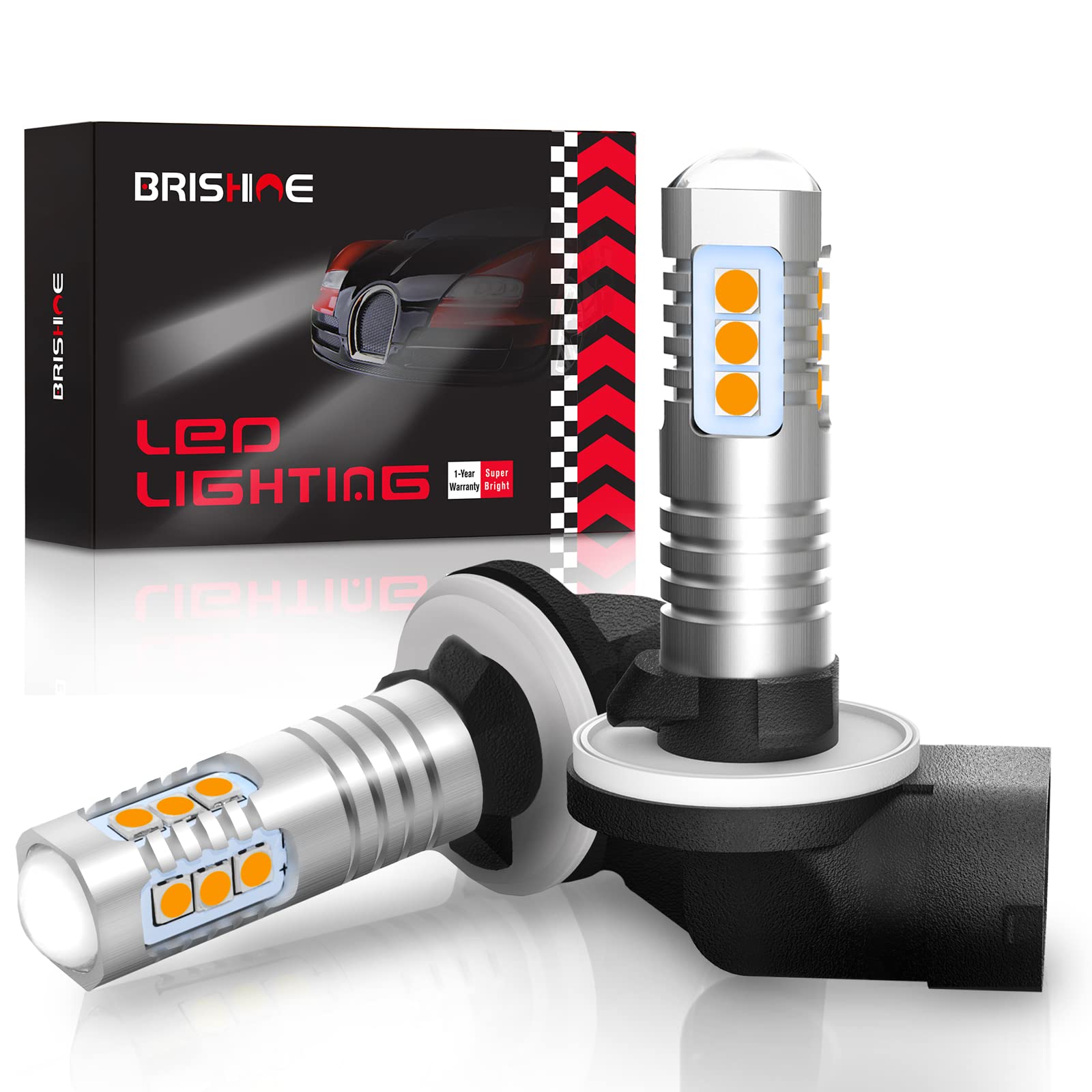 BRISHINE LED Fog Light Bulbs Pack of 2, Extremely Bright 3030 Chips, 881/889, Golden Yellow, Model BRI-Fog14SMD3030-881A