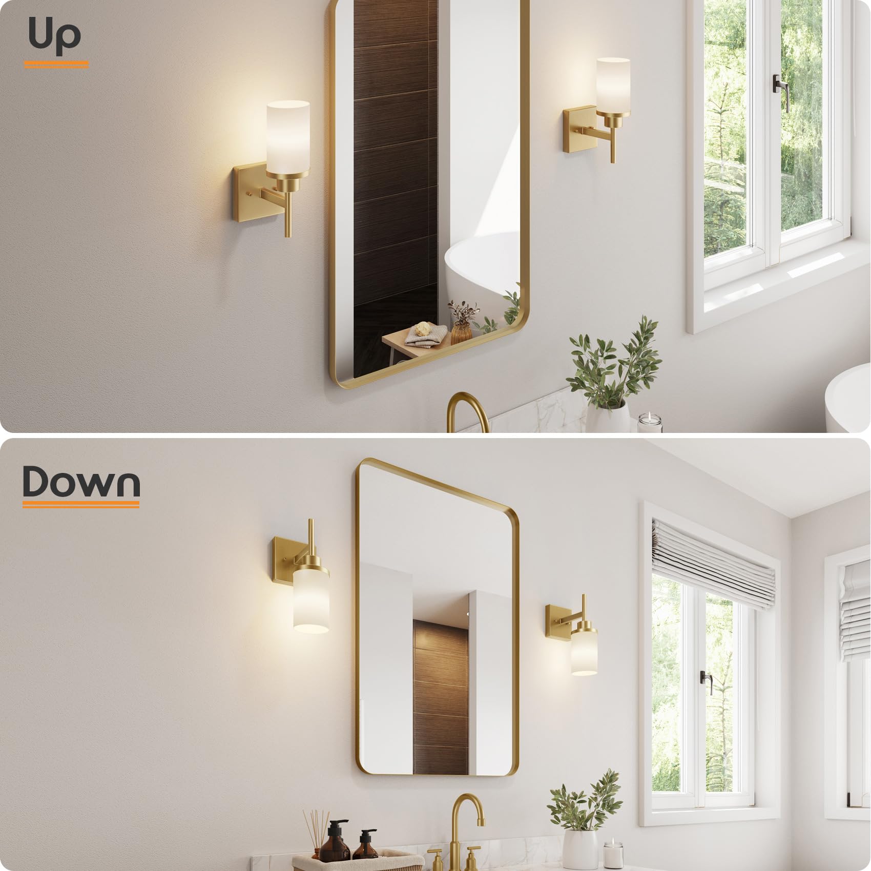 AONEON Vanity Lighting Fixture - Brushed Gold Wall Lamp, 1-Light, White Frosted Glass, Model T001GD-L1 for Bathroom, Bedroom, Living Room