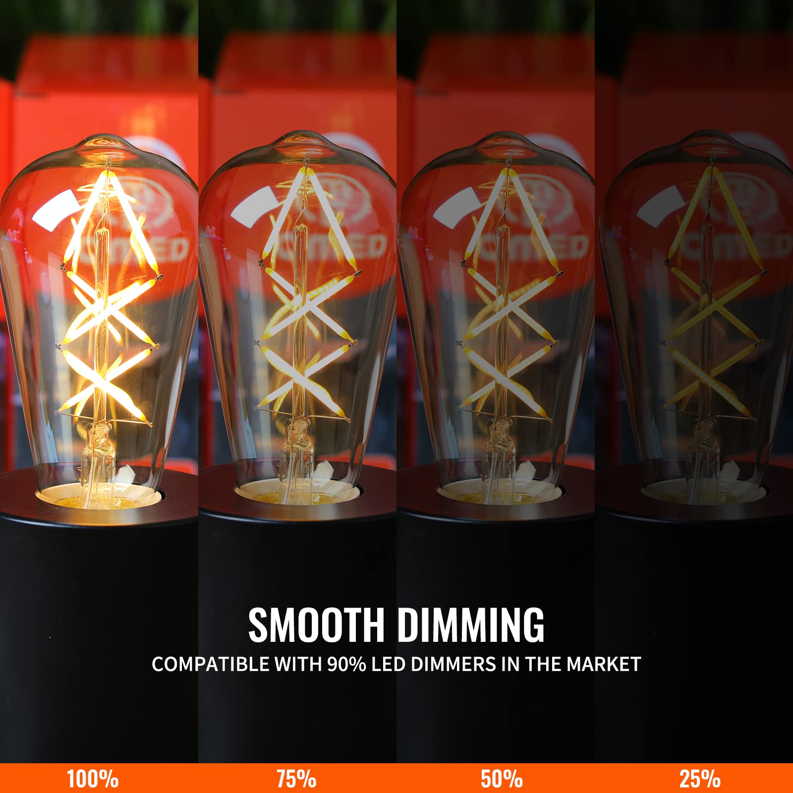 Omed Vintage Edison Bulbs, 12 Pack St64 2700K Soft White, Dimmable Amber Glass Light Bulbs