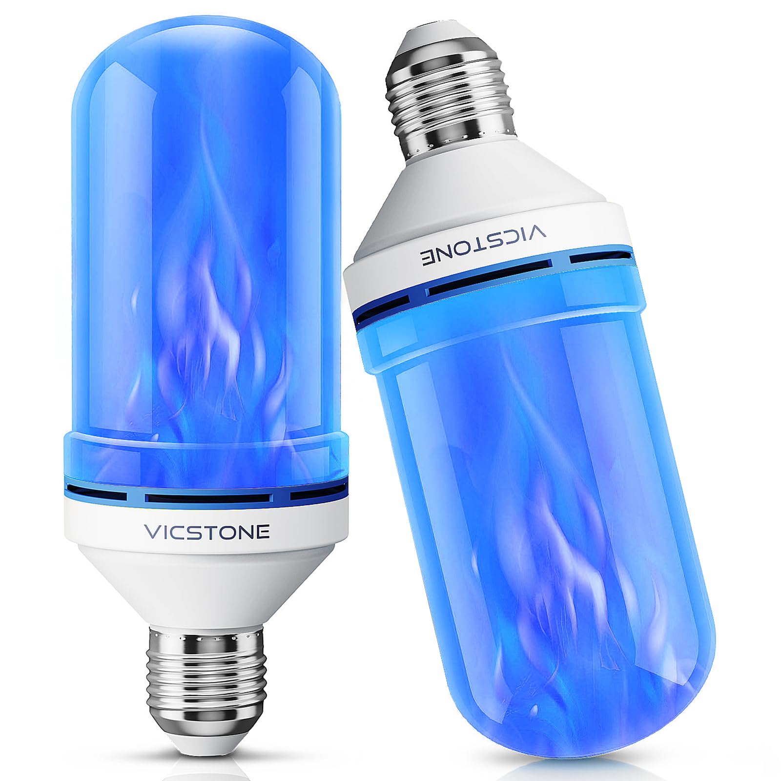 Vicstone LED Flame Light Bulbs, 4-Mode Flickering, E26, 2 Pack, Blue, Model VCFB-LANQUAN2-BLUE