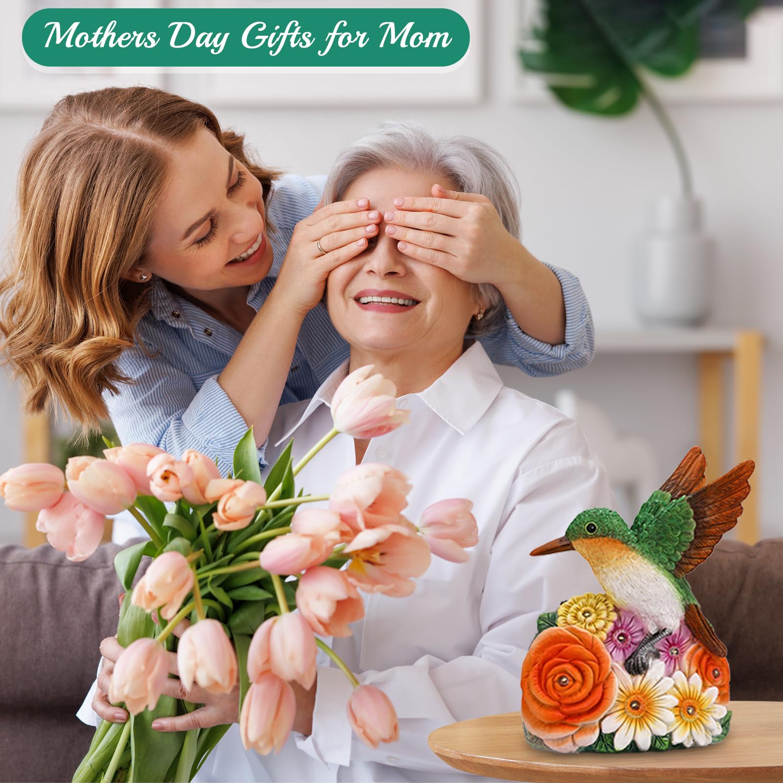 Linkax Mothers Day Mom Gifts For Mom Wife Daughter, Solar Hummingbird Lights Garden Decor, Outdoor Solar Hummingbird Figurine Fo