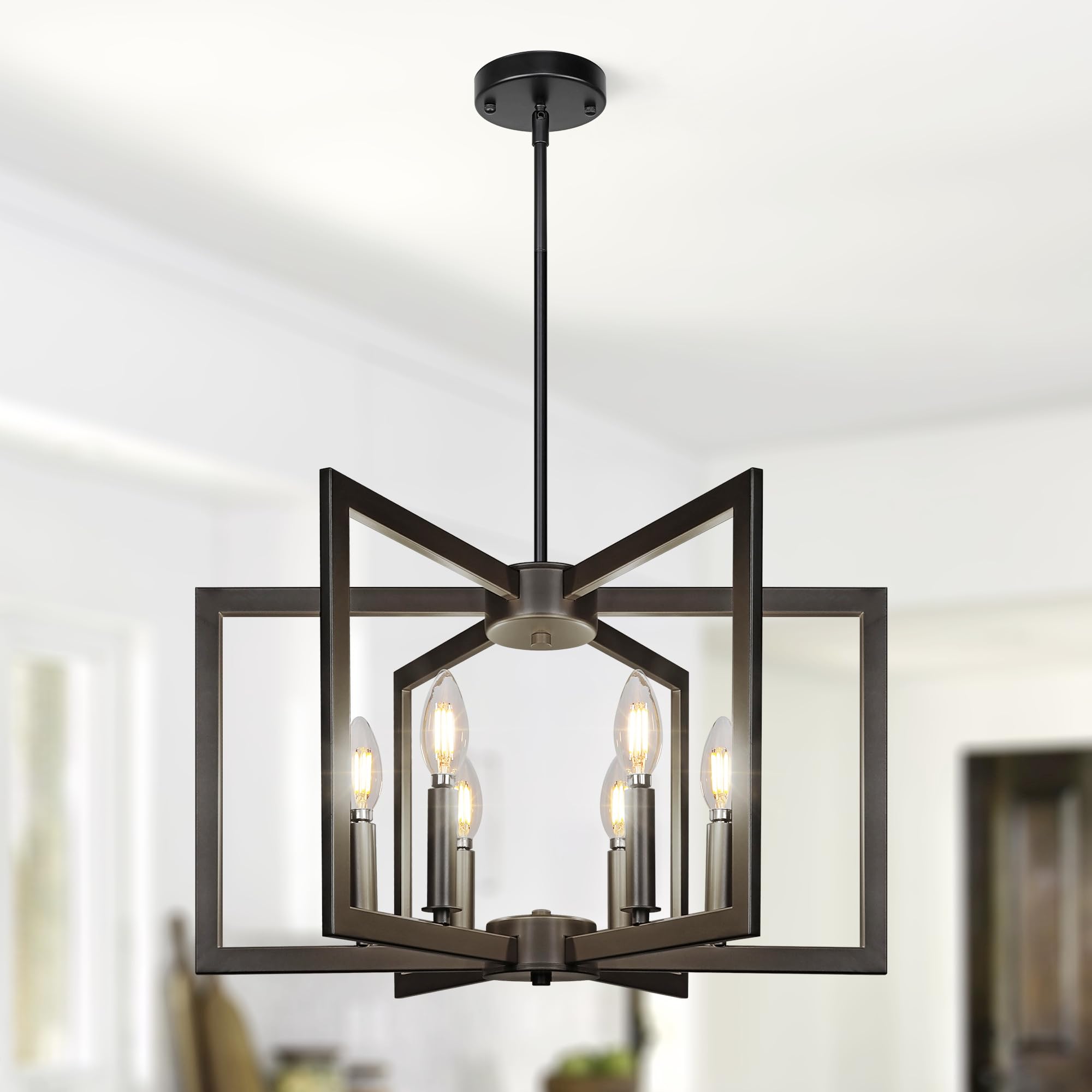 Sigaitwei 6-Light Black Chandelier,Dining Room Light Fixture Geometric Metal Modern Chandelier,Hanging Industrial Chandelier for