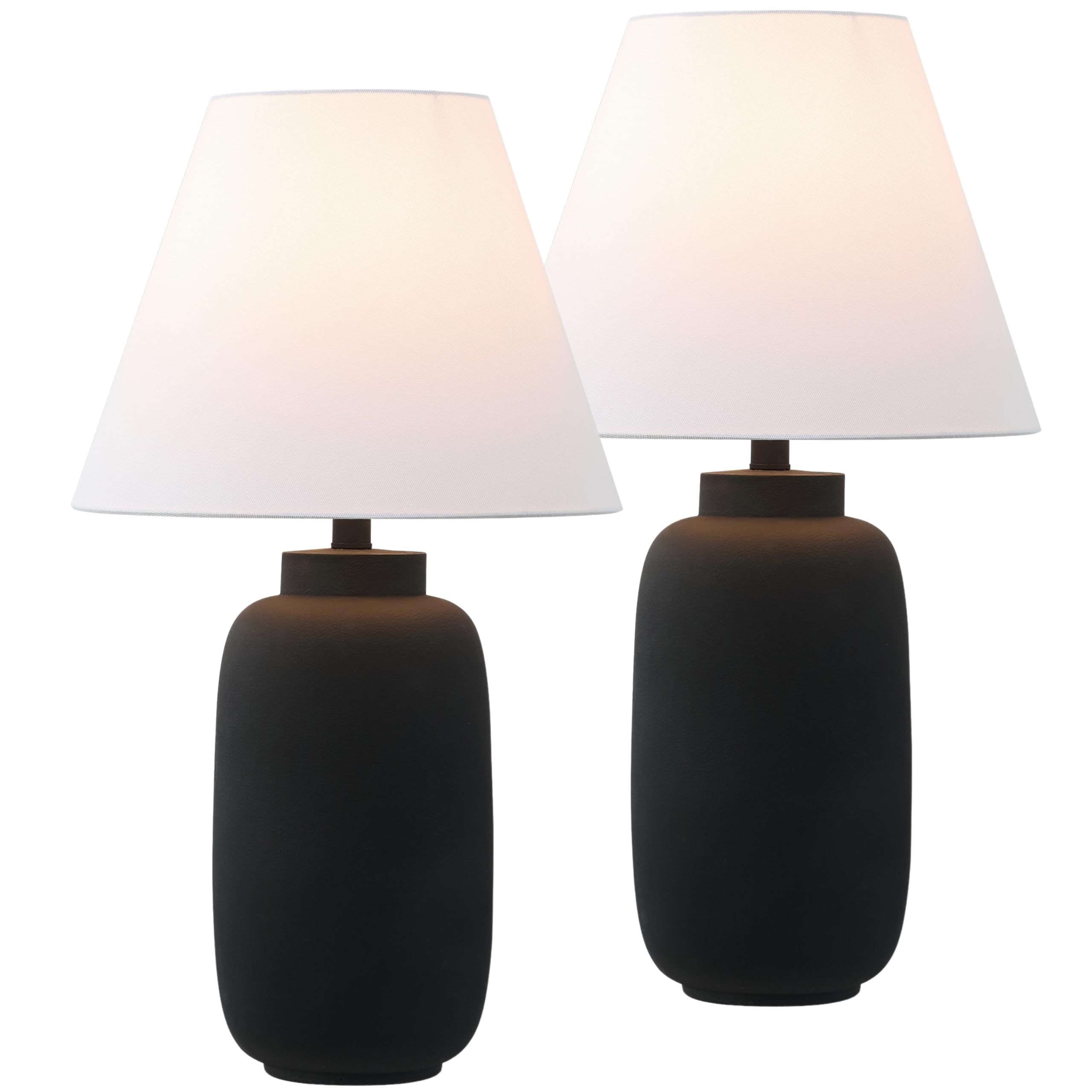 JONATHAN Y 24.5 Matte Black Modern Ginger Jar Table Lamp Set of 2 for Bedroom, Farmhouse Scandinavian Lamps for Nightstand, Whit