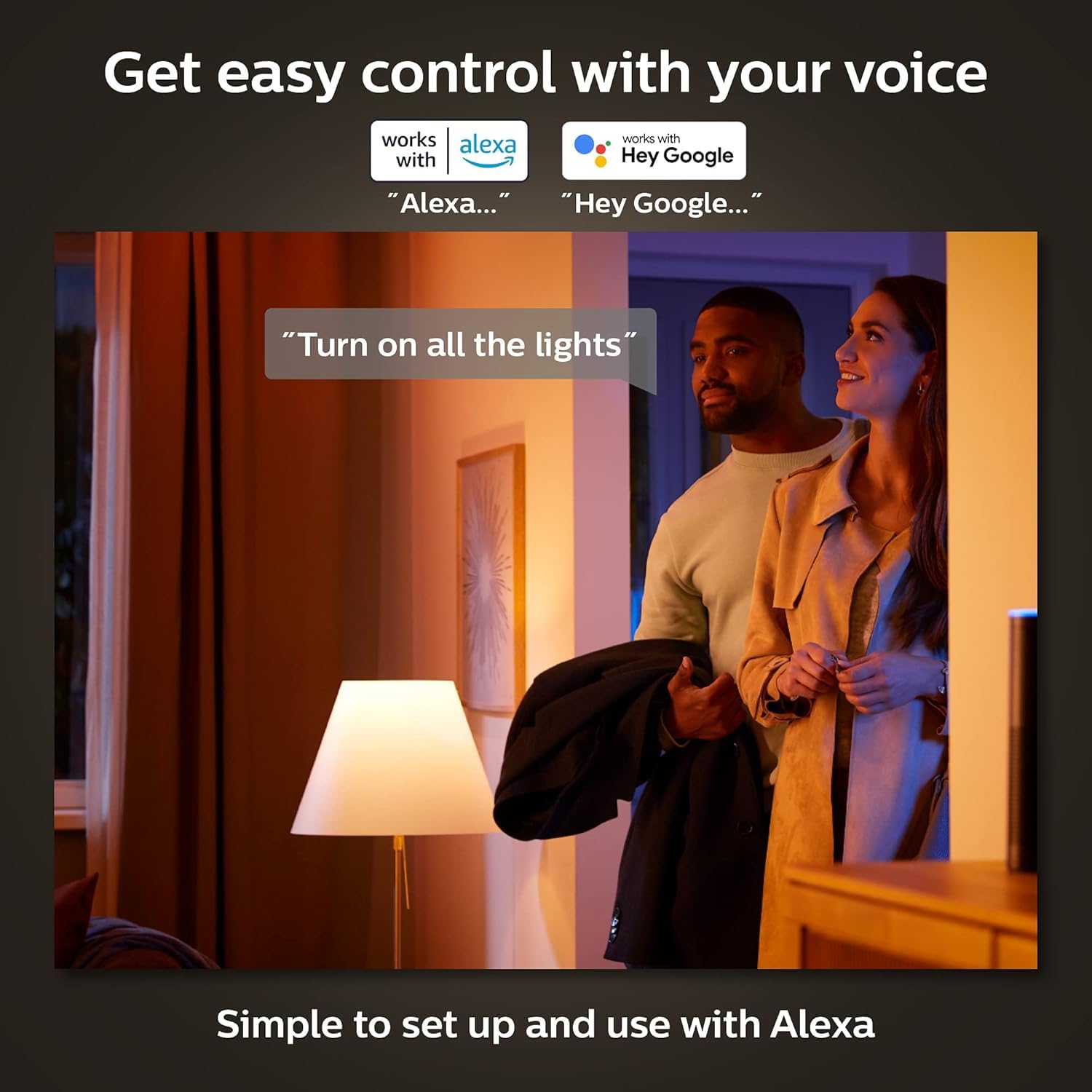 Philips Hue Smart 25W Candle-Shaped Filament LED Bulb - Soft Warm White Light - 4 Pack - 270LM - E12 - Indoor - Control with Hue