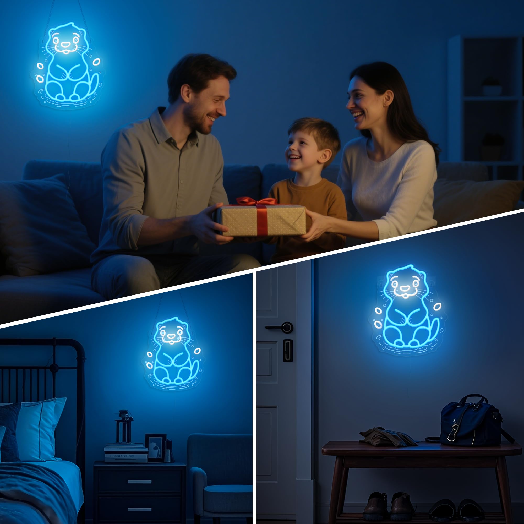 OkiyiD Sea Otter Neon Sign - USB-Powered Glass Wall Decor, 11.8" x 16.15", Perfect for Kids Bedroom & Gifts for Otter Lovers