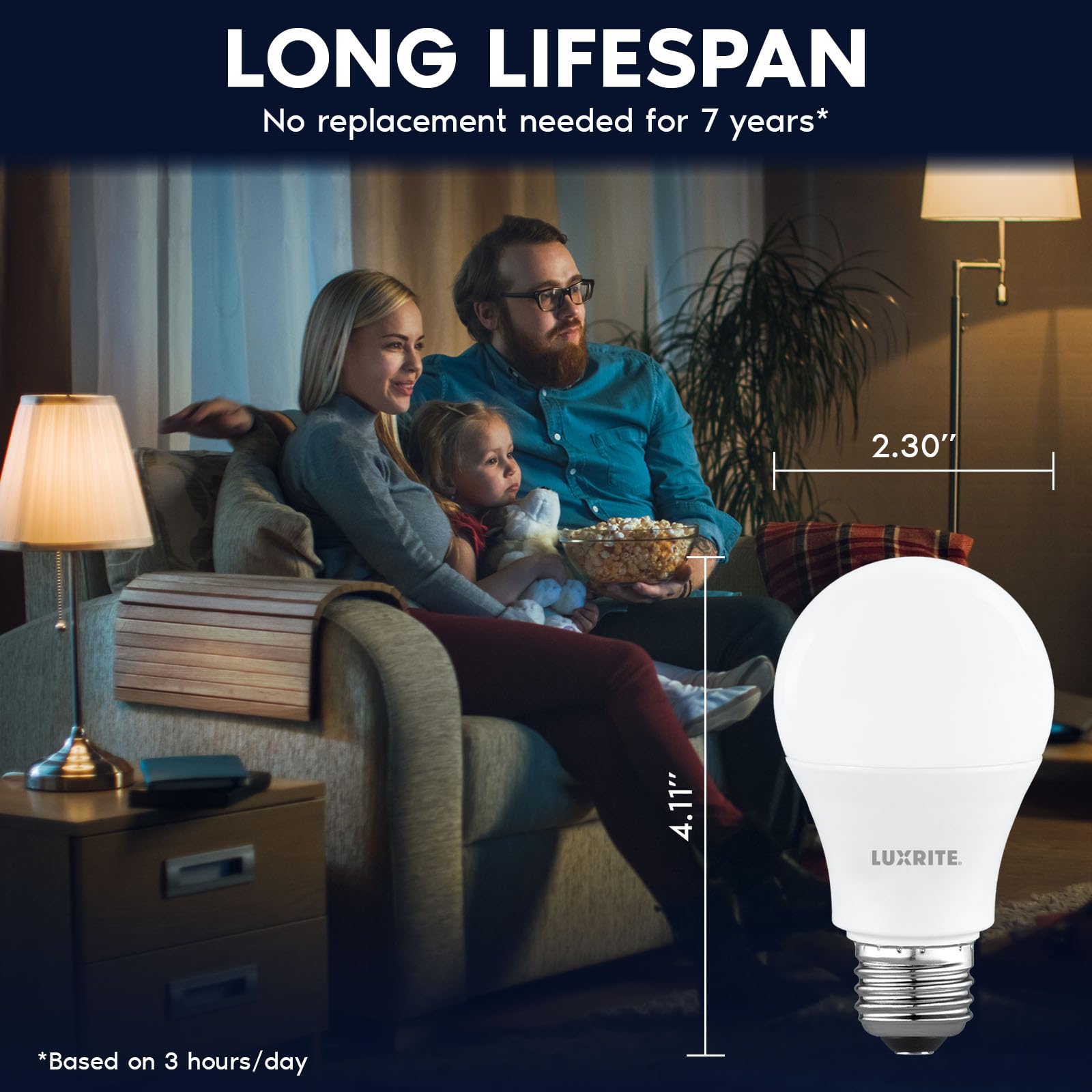 Luxrite A19 Led Light Bulb 60 Watt Equivalent, Non-Dimmable, 3500K Natural White, 800Lm, Standard Led Light Bulbs 8W, E26 Base,