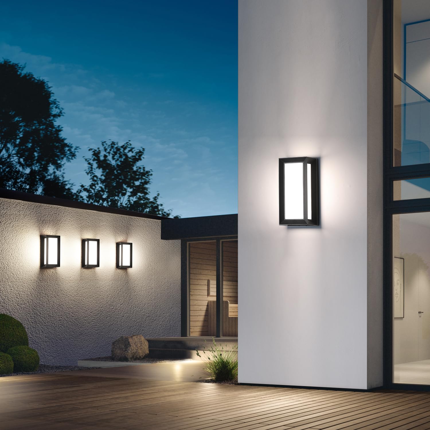 Tewei 2 Pack Modern Led Outdoor Wall Lights, 4000K Waterproof Sconce For Garage & Entrance