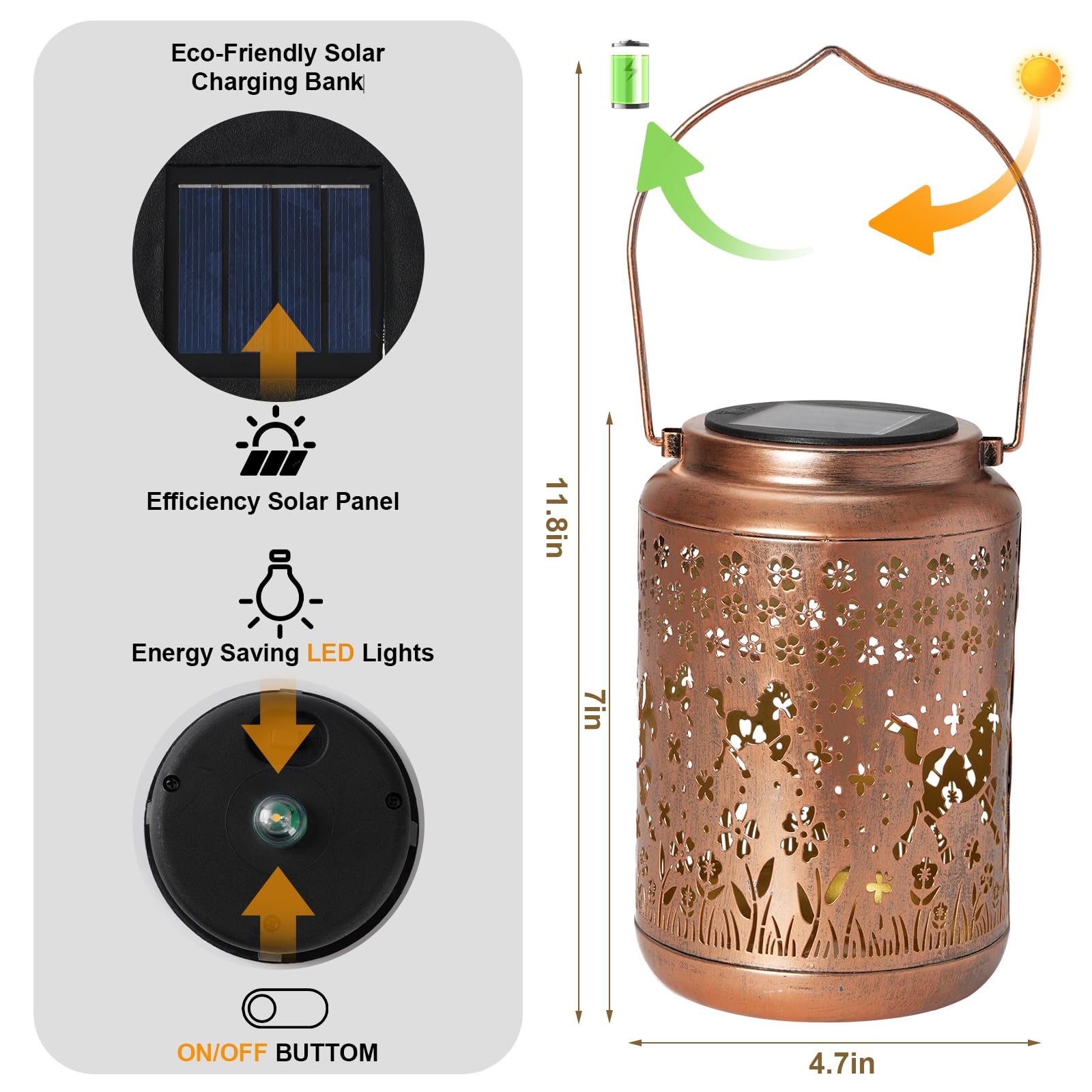 Buwheekoki Horse Solar Lantern - Waterproof Metal Garden Decor, Bronze, Model ZN-LT003, Ideal Christmas Gifts for Women and Moms