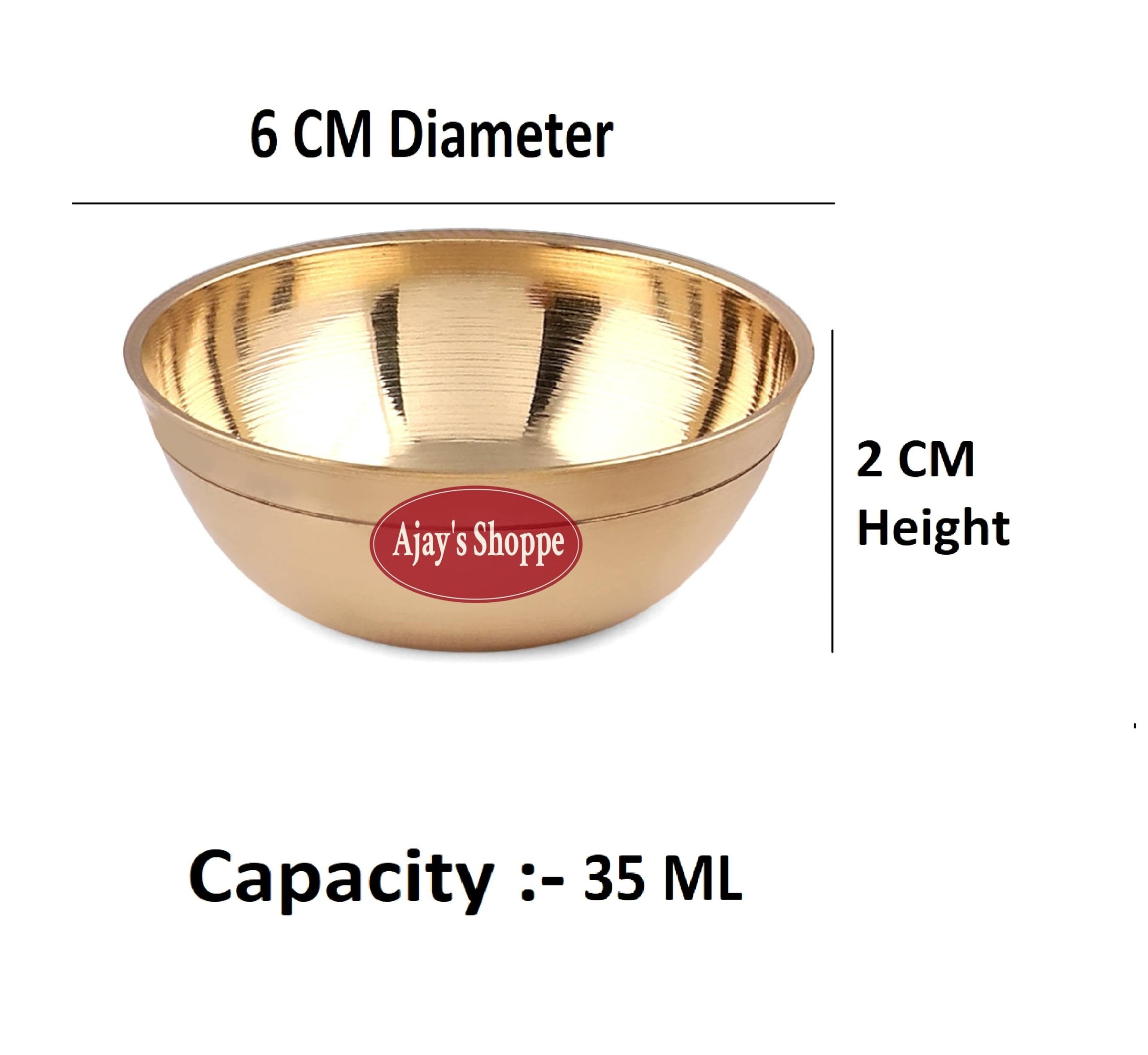 Ajays Shoppe Brass Diya,Round Puja Katori (Small Size - 35ml) Set of 4
