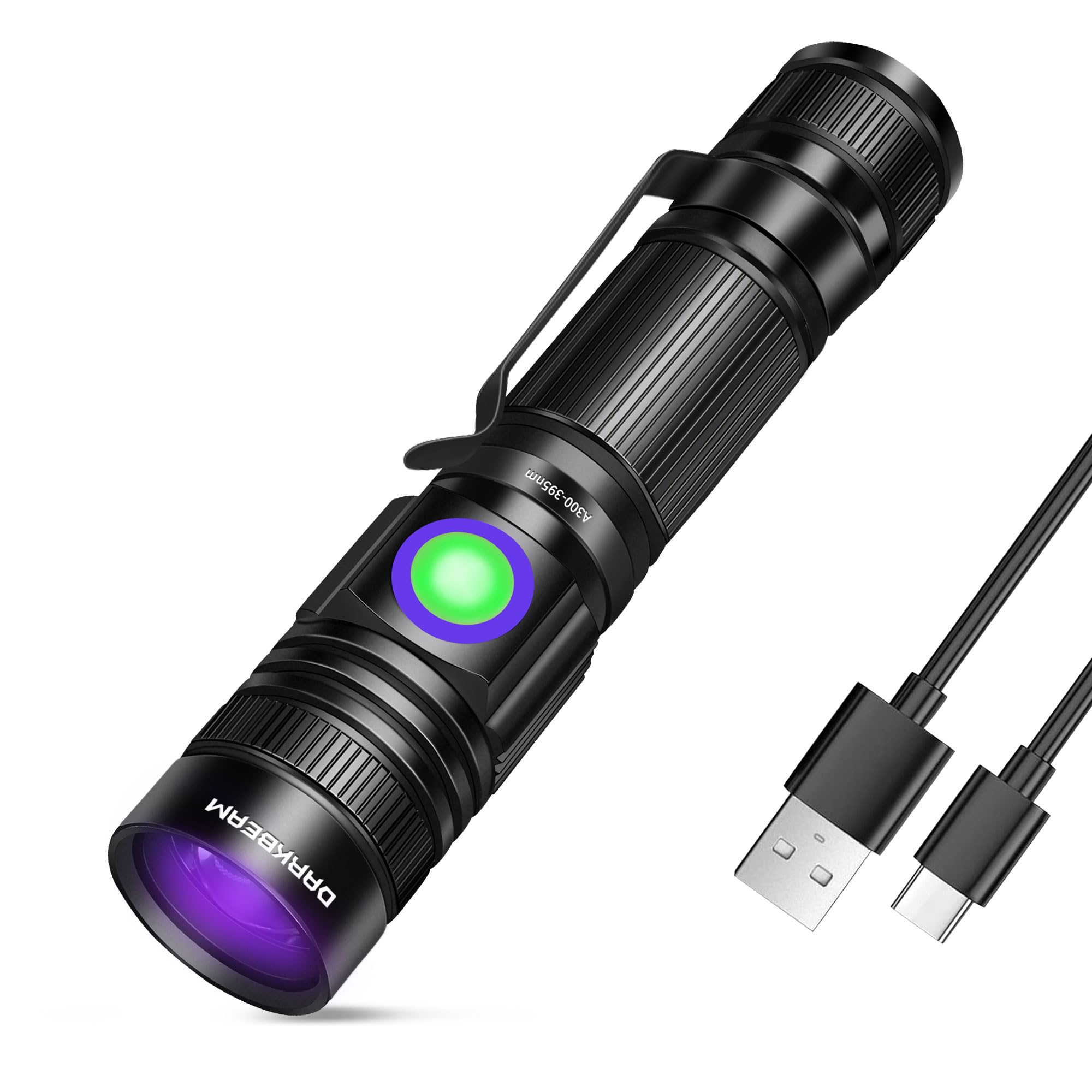 DARKBEAM UV Black Light Flashlight 395nm - Rechargeable USB Woods Lamp, Powerful Mini Ultraviolet LED Blacklight Flashlights - R