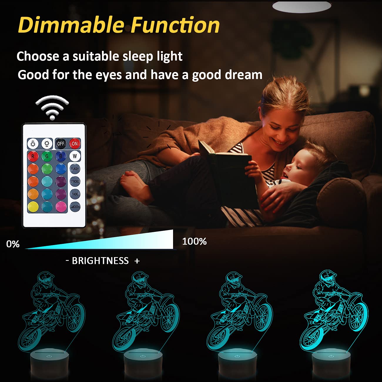 Lightzz Dirt Bike Gifts For Boys, Motocross 3D Night Light Illusion Lamp For Teen Boys Motorcycle Fans Bedroom Decor With Remote