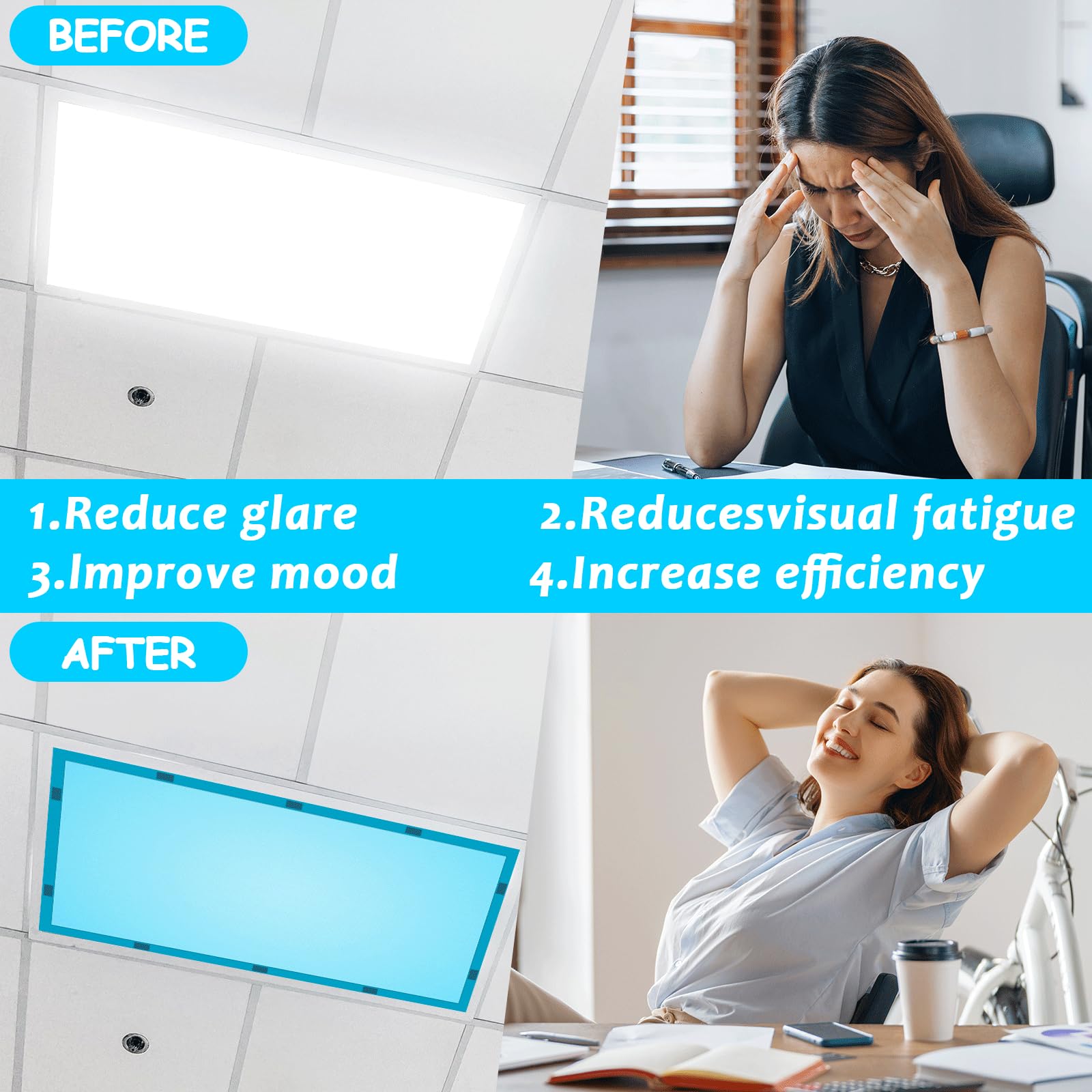 Wiooffen Fluorescent Light Covers, 8 Pcs, Magnetic Filter, 4x2 Feet, Blue, Polyester, Model YM0800