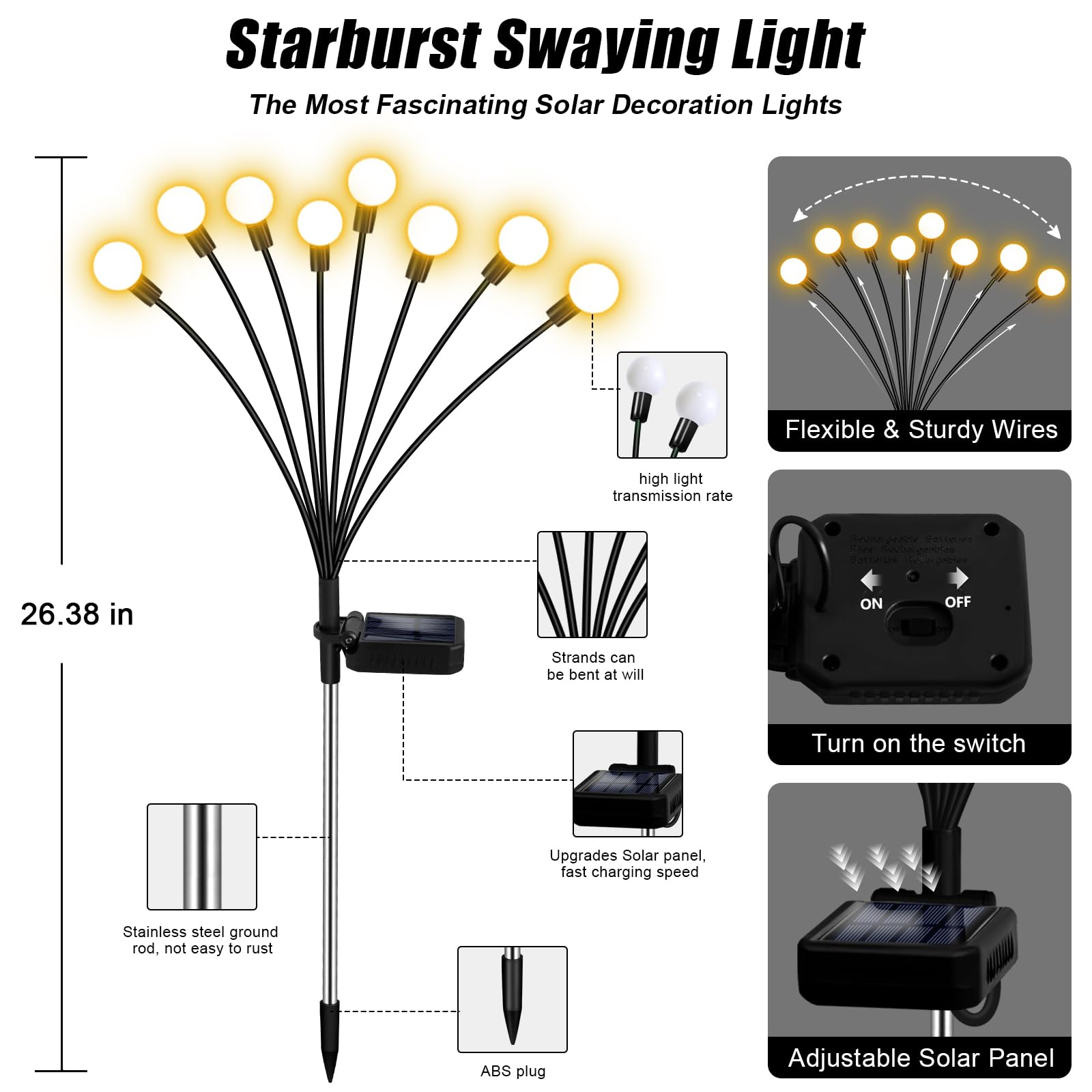 Nbqq Solar Garden Lights Outdoor, 4 Pack 32Led Waterproof Solar Powered Lights For Yard Pathway Patio, Swaying Lawn Decor As Gar
