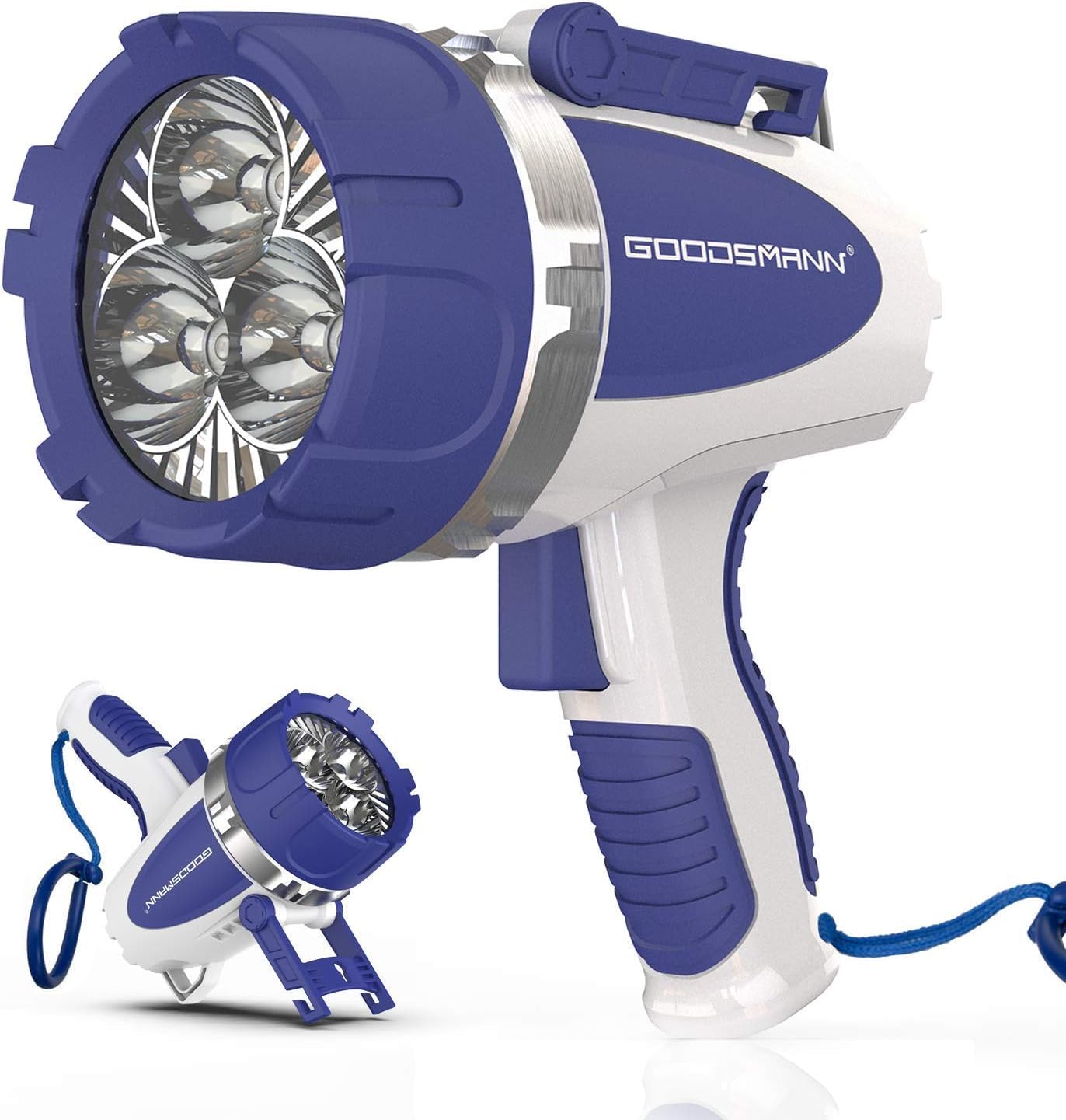 GOODSMANN Rechargeable Handheld Spotlight 3000 Lumen Waterproof LED Flashlight Blue Model 9924-H101-01