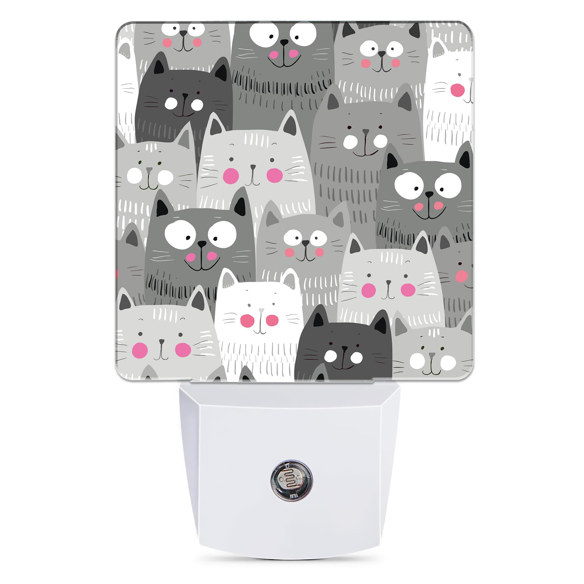 Jopowide Gray Cartoon Cat Night Light Plug in Wall Lamp Smart Dusk to Dawn Sensor for Home Decorative, Kids Room Bedroom Bathroo