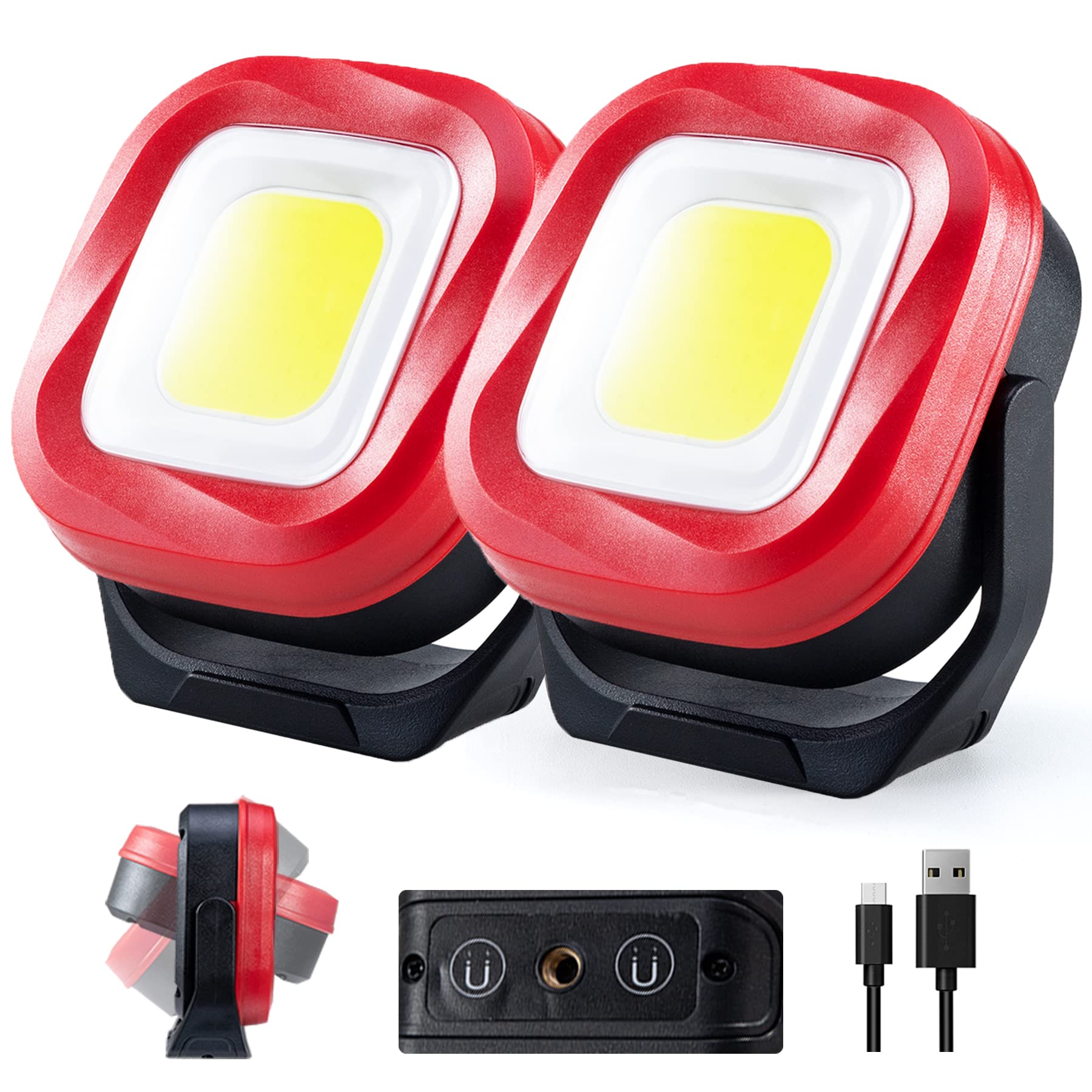 Orhomelife Magnetic Work Light, 42 Leds 1000 Lumens Rechargeable Work Lights Portable Magnetic Flashlight Inspection Light For C