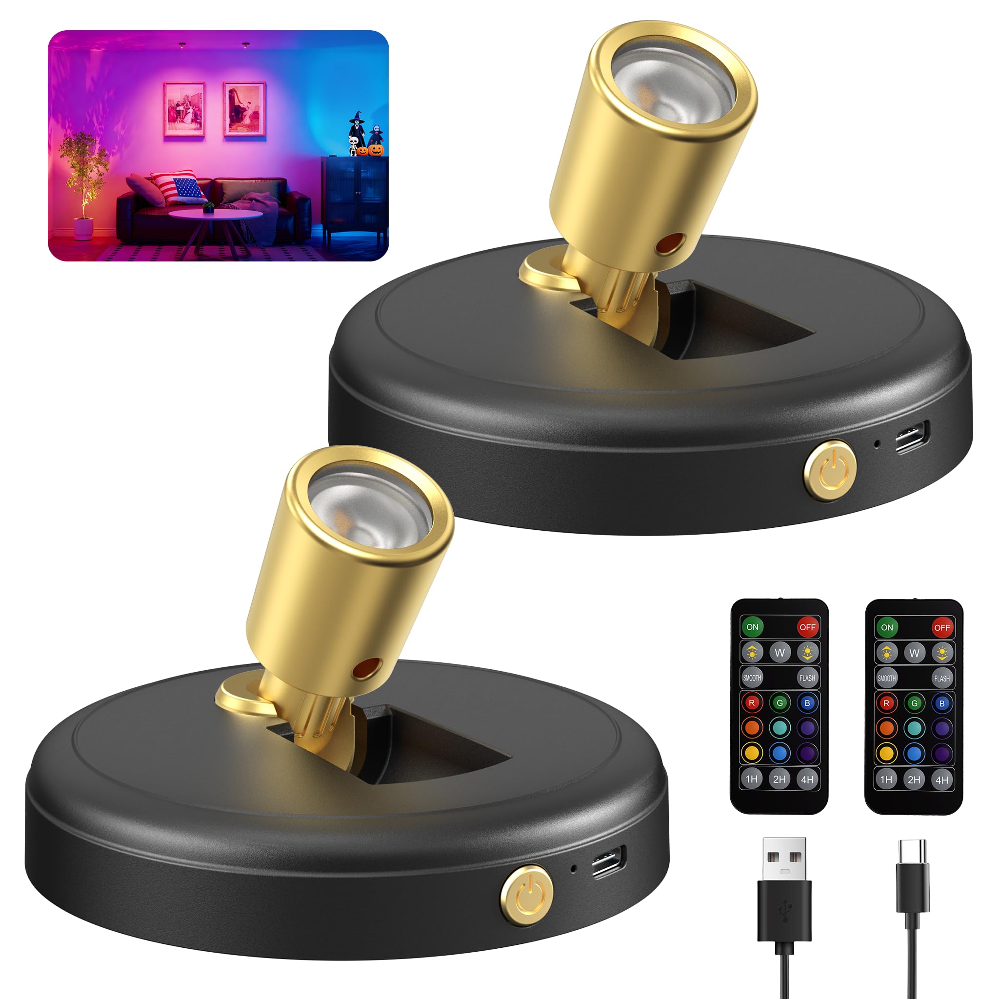 Zetunlo Spot Lights Indoor RGB Spotlight: Rechargeable Color Changing Wireless Uplights Indoor - Plants Tree Artwork Model Picture Display Accent Lighting for Home Decor Homeowners