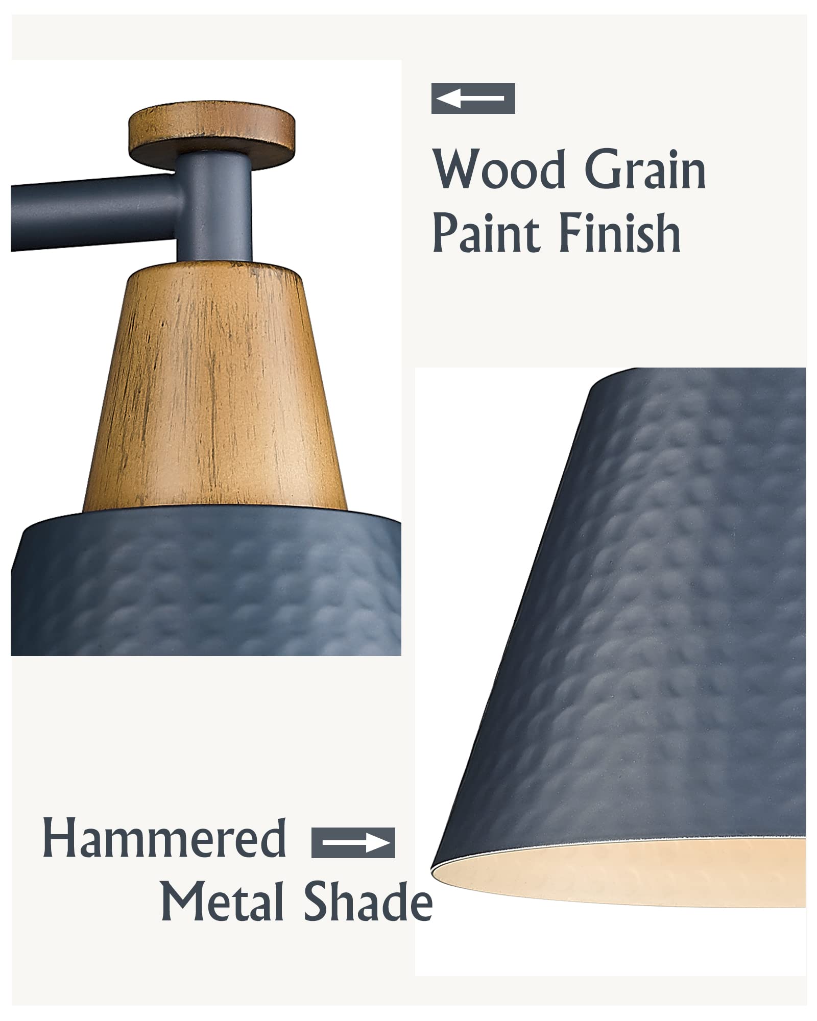 FEMILA 2-Light Bathroom Vanity Light Fixtures, Hammered Metal Shade, Dark Blue Wall Sconces for Mirror, Kitchen, Bedroom