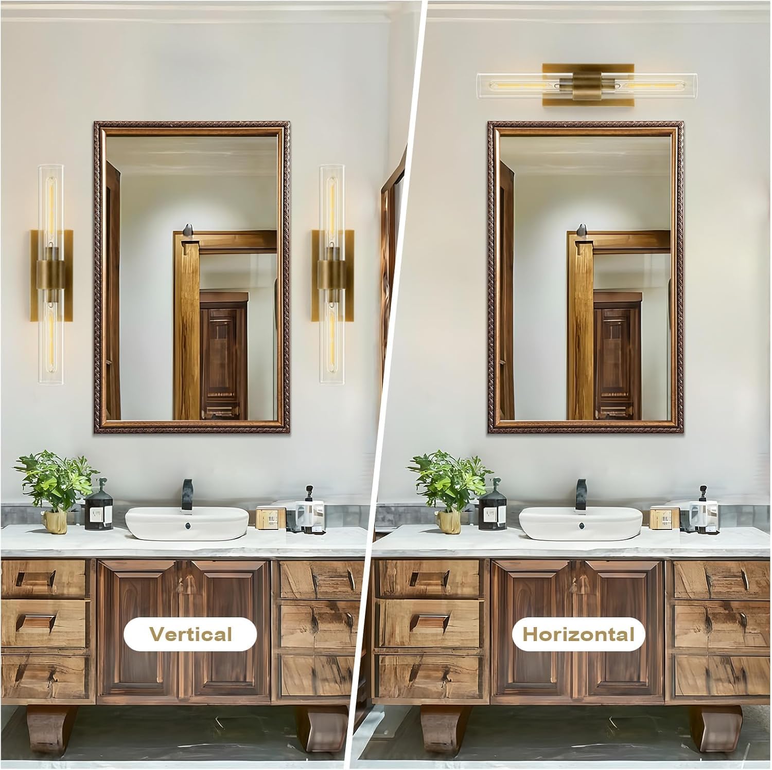 YUEXPAND Wall Sconce Gold 22.8in Bathroom Vanity Light Fixture with Clear Glass Shade, Includes Bulb