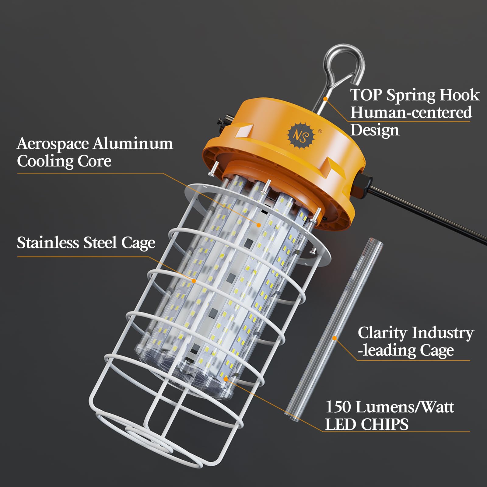 NS 15000LM 100W LED Work Light | ETL/UL Certified | 360° Coverage | Orange | Model TWL100W-C