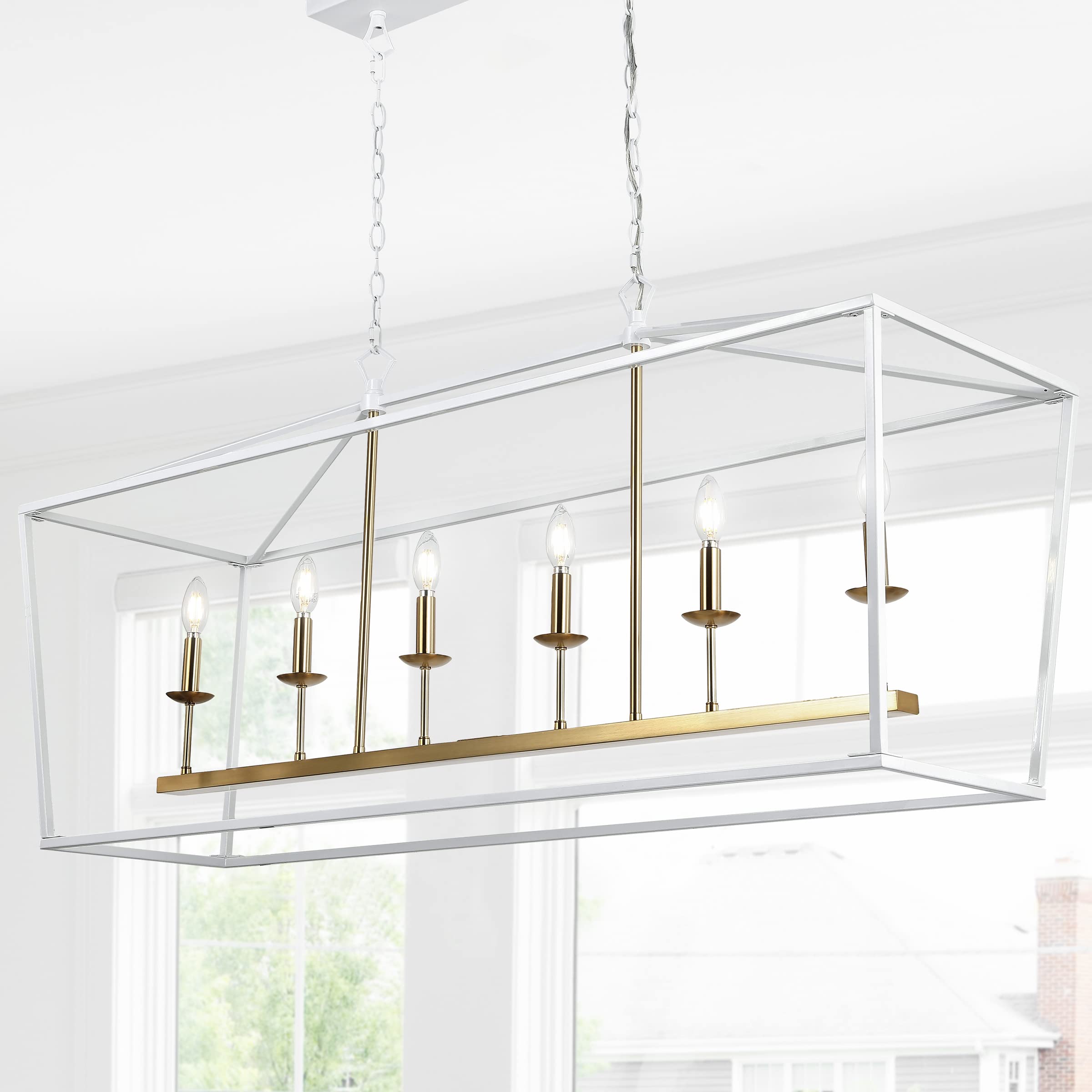 Jonathan Y 49 Metal Led Pendant Light, White/Brass Gold, Model Jyl7439E, Classic Traditional Design For Dining Room, Living Room, Kitchen