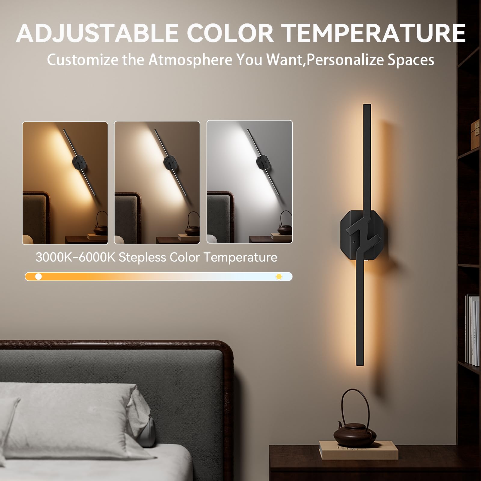 hunhun Battery Operated Wall Sconce Set of Two, USB Rechargeable, 28" Black Metal, Dimmable with Remote Control, Model BD730