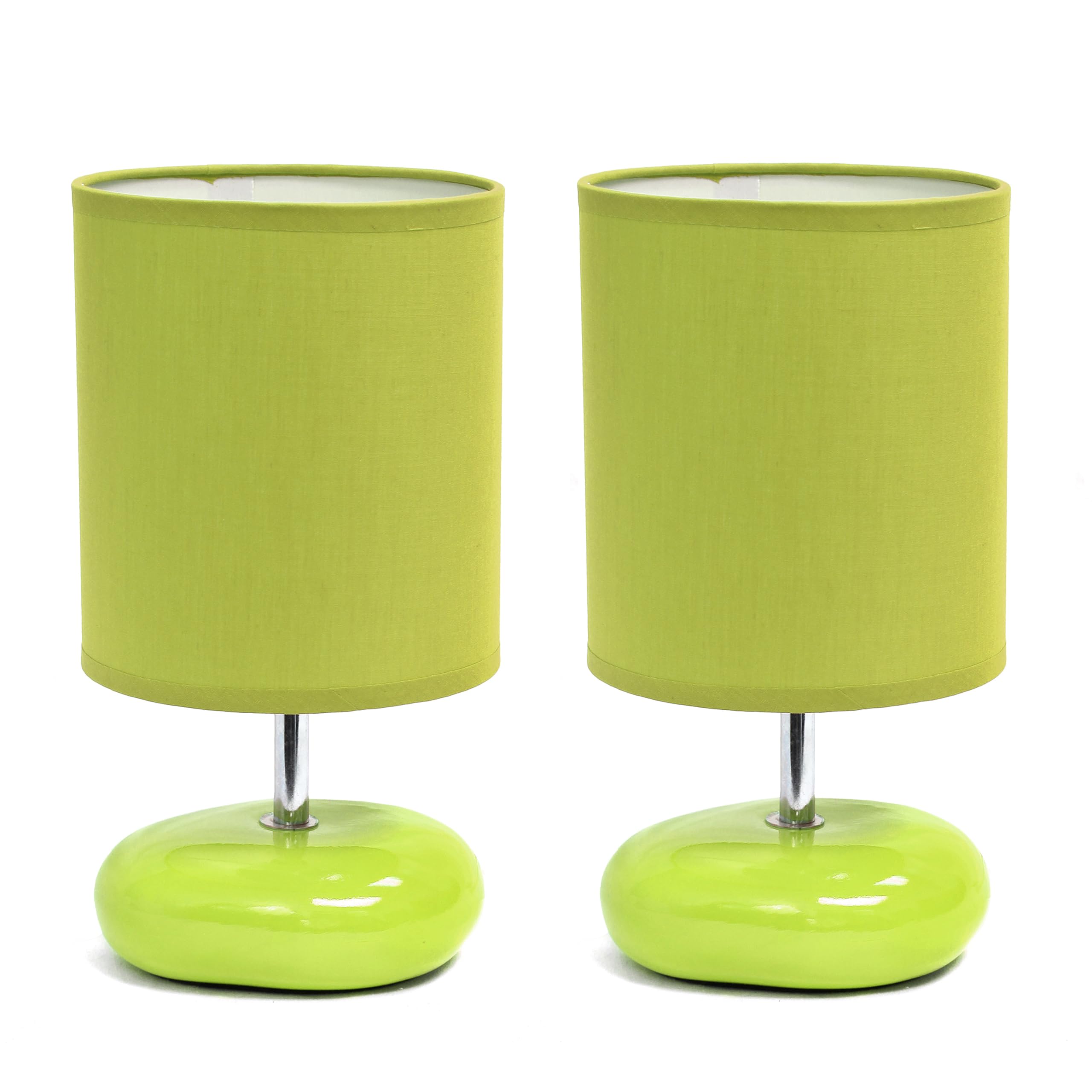 Simple Designs LT1153-GRN-2PK Petite Circle Stone Table Lamp 2 Pack Set for Bedroom, Kids Room, Office, Living Room, Nursery, Reading Nook, Green