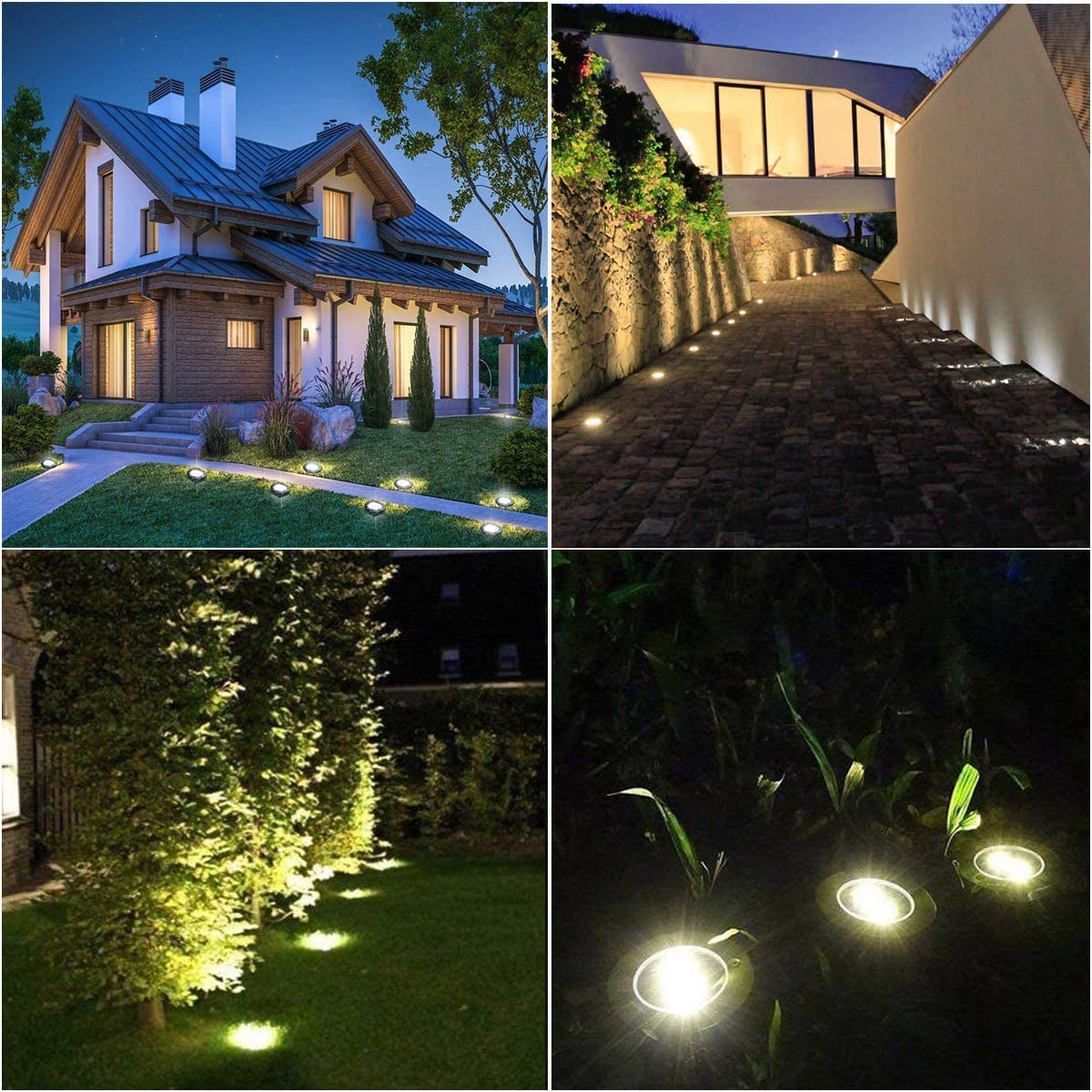 Rayolon Solar Ground Lights - Waterproof Stainless Steel Landscape Lighting, 8 Pack, Warm Light For Pathway, Yard, Deck, Lawn, Patio