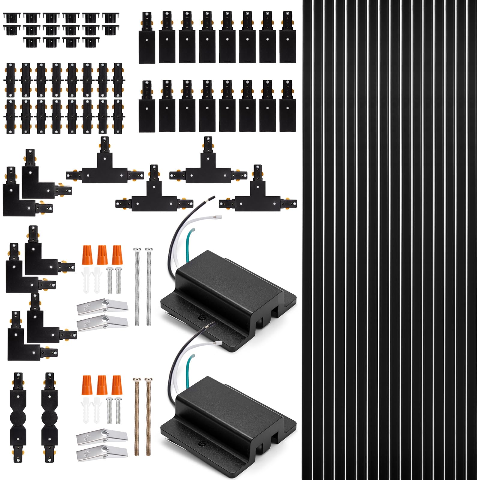H Track Lighting Rails Kit - Icreating 52.5Ft Black Track Lighting Tracks 3 Wire With Floating Canopy Connector  L  I And T Connectors For Single Circuit H Type Led Tracks Lights Heads Fixtures