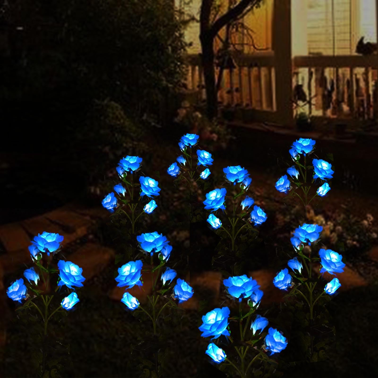 Homeleo Solar Powered Decorative Rose Garden Stake Lights - Waterproof, Realistic Artificial Flowers, Blue For Outdoor Decor