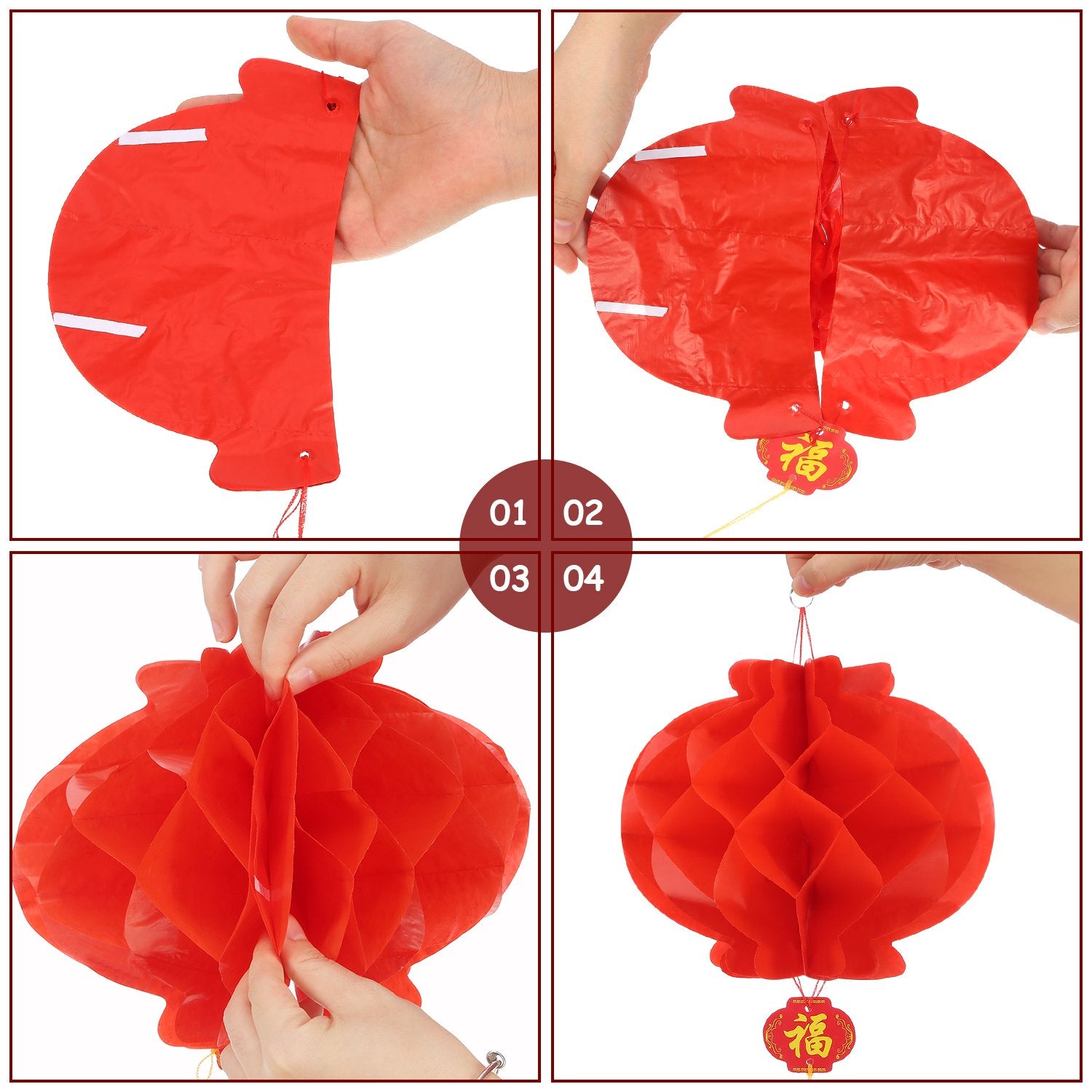 Bememo 20 Pieces Chinese New Year Red Paper Lanterns Thickened Encryption Chinese Hang Lantern Decorations For Spring Festival N