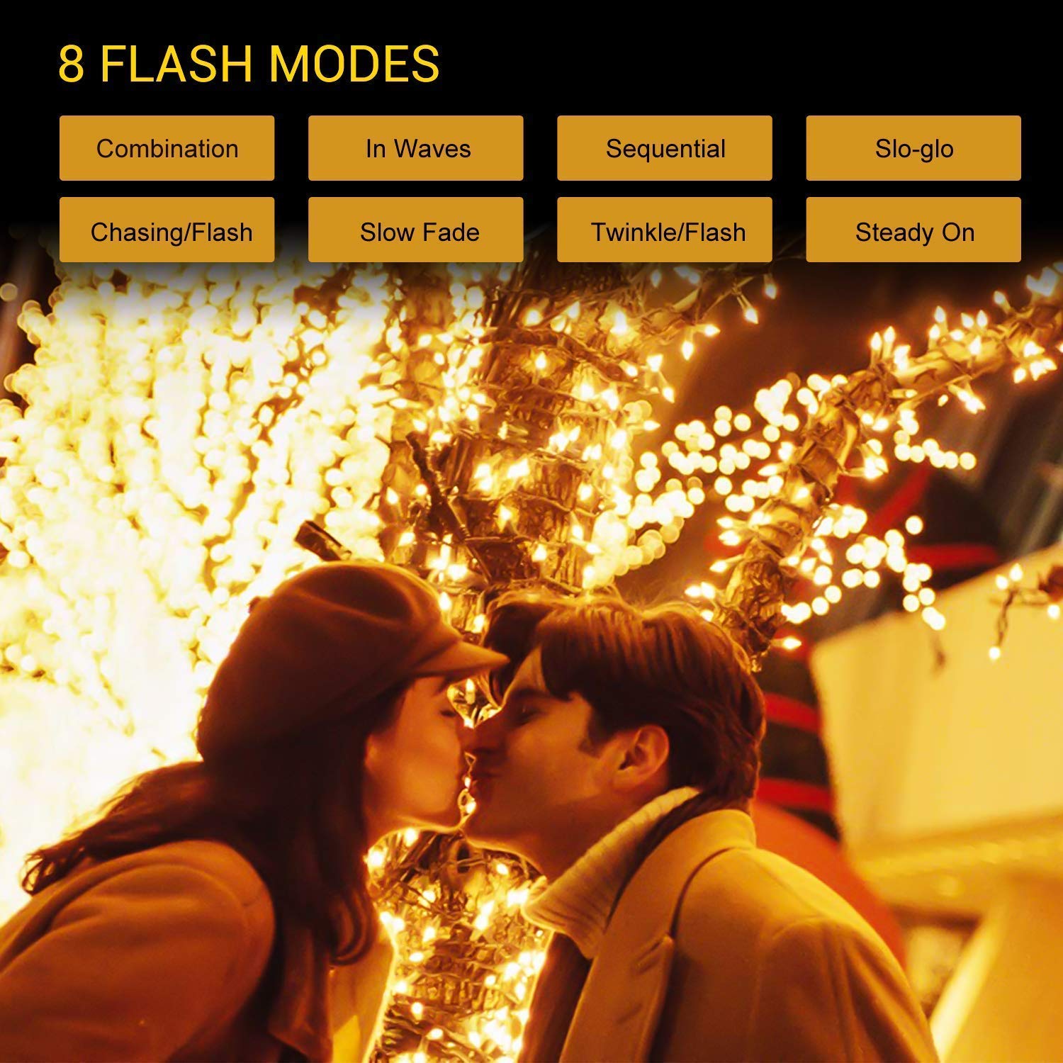 Quntis 164Ft 2000 Led Cluster Christmas Lights - Dark Green Wire Cluster Christmas Tree Lights - 8 Modes Outdoor Waterproof Strands Christmas String Lights For Holiday Wedding Party Decor, Warm White